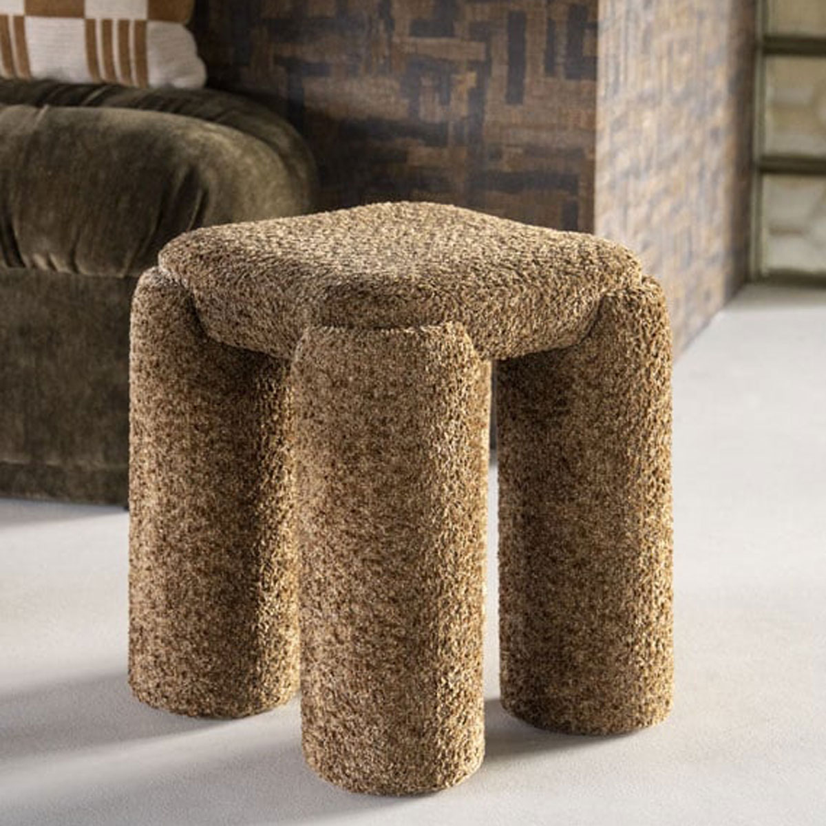 Pouf Omla H 47 cm senffarben Hocker Sitzhocker