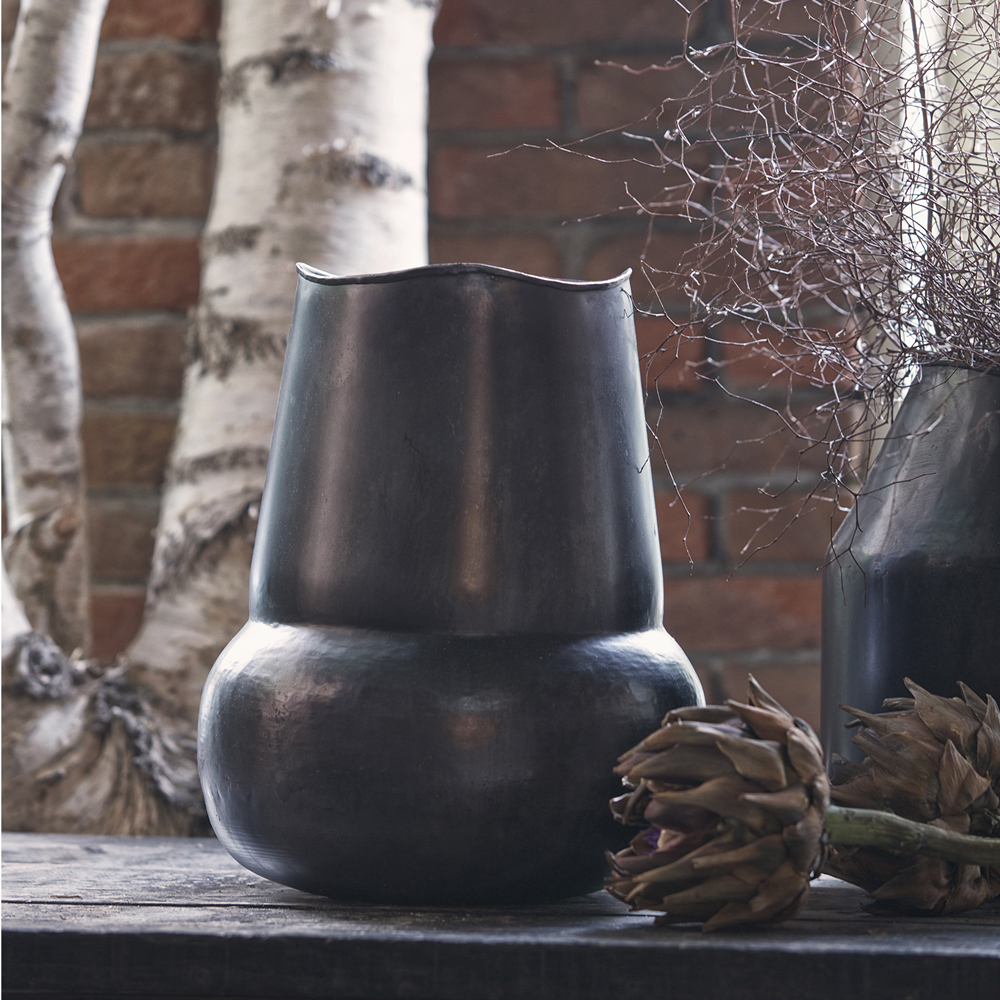 Vintage Vase Artistic Metallvase schwarzes Silber Blumenvase Pflanzpokal