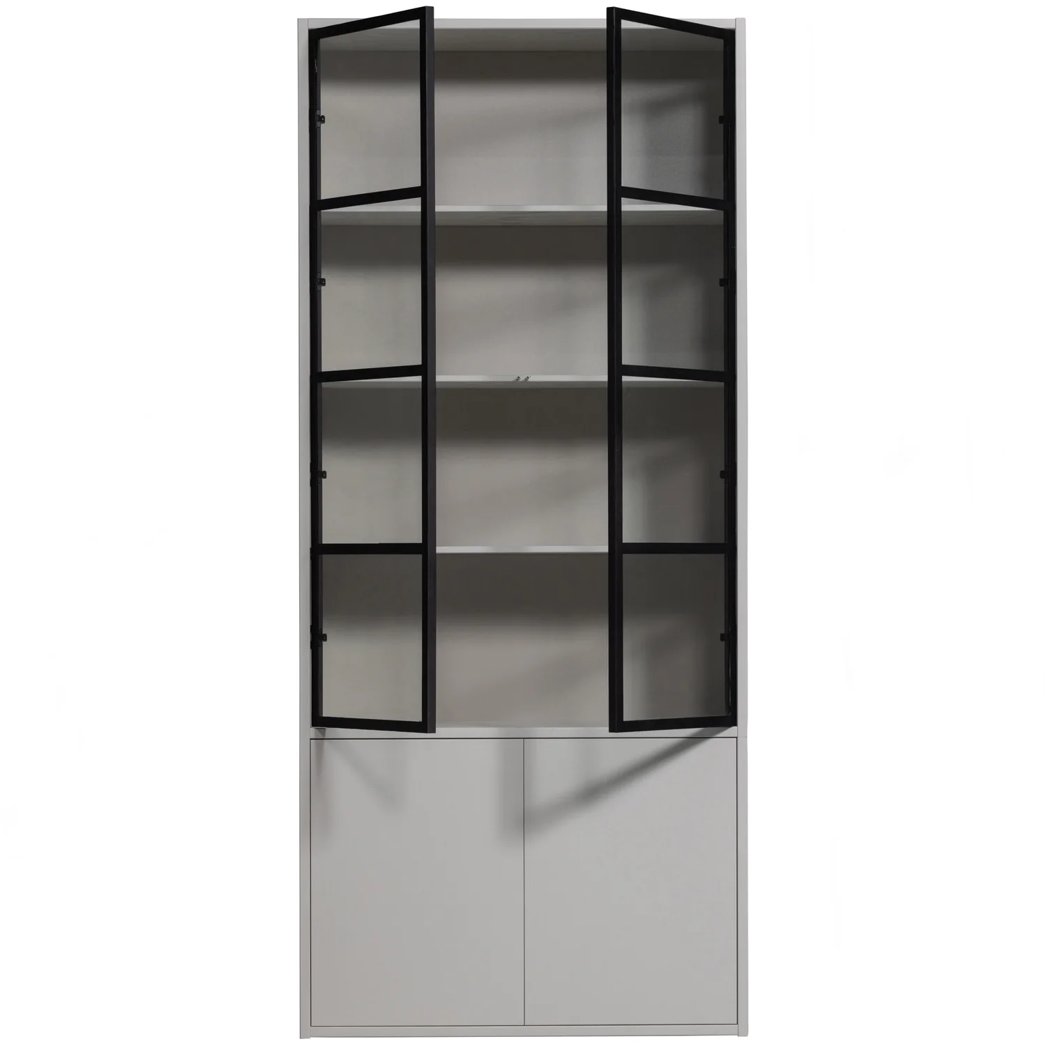 Vitrine Schrank BASIC 4-türig Kiefer Massivholz nebelgrau Aufbewahrungsschrank