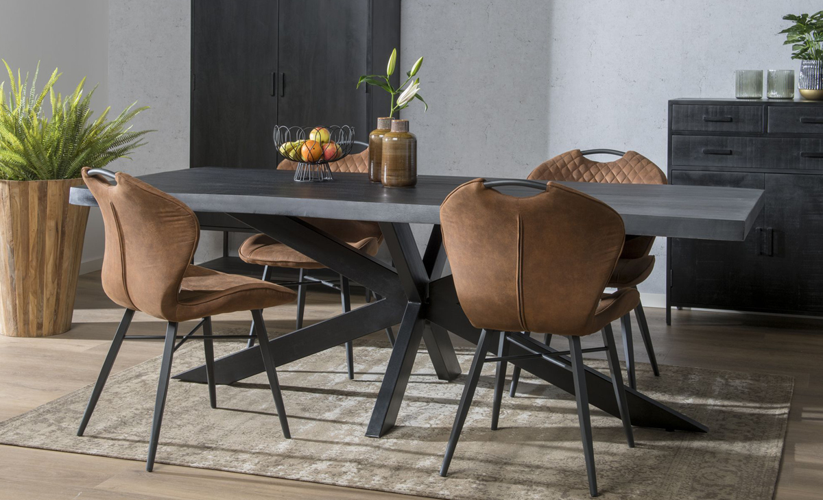 Esstisch Baumstamm Spider 220 x 100 cm Mangoholz schwarz
