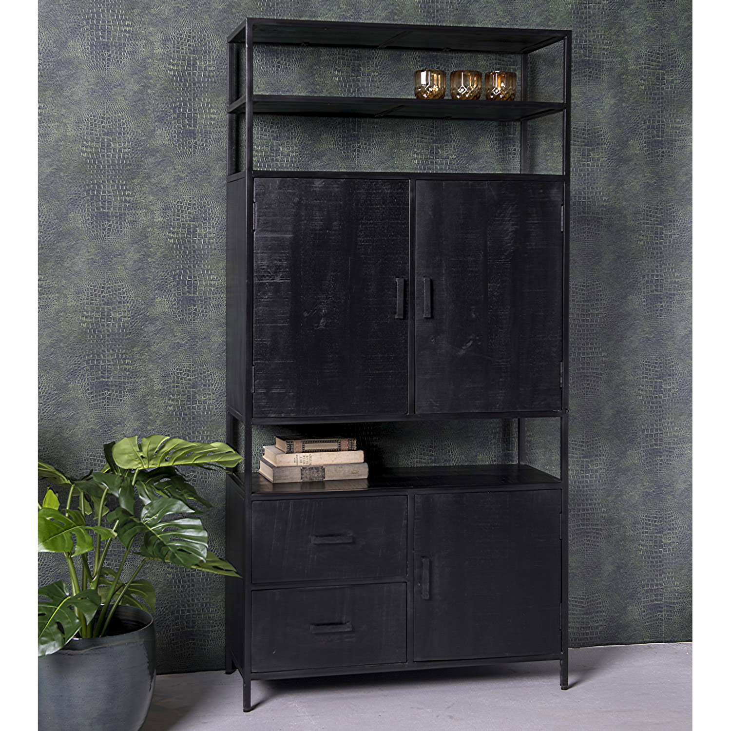 Schrank Kala B 100 cm Mango Massivholz Metall schwarz
