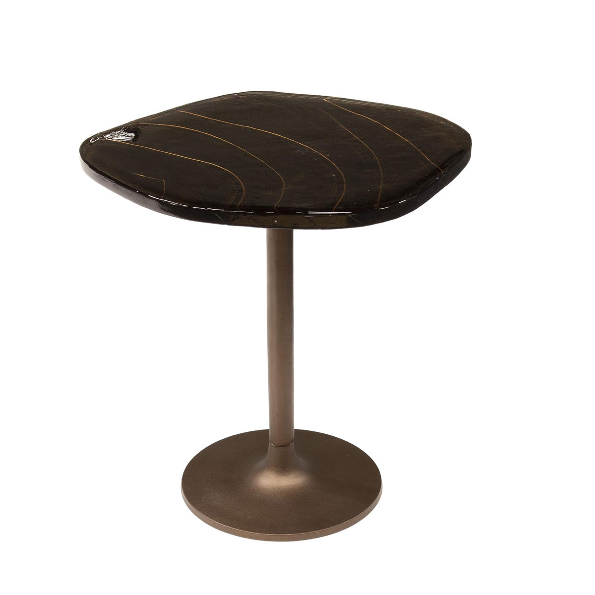 Beistelltisch Ellipse S Metall Glas Kupfer antik Finish
