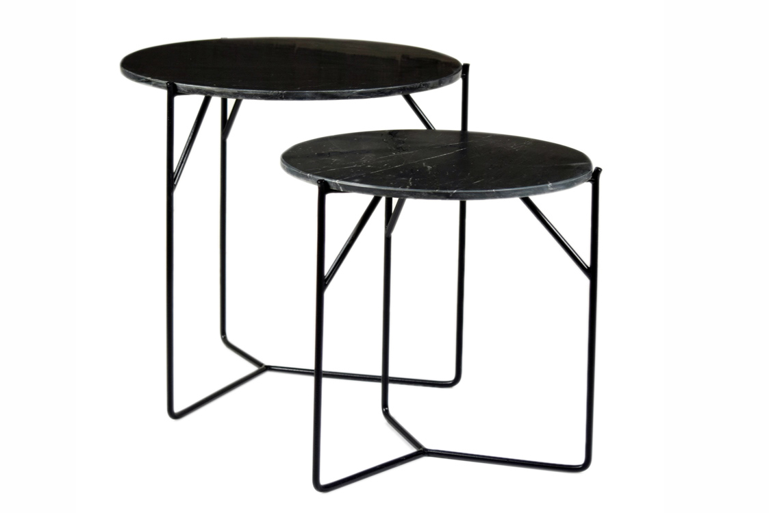 2er Set Couchtisch Mason Marmor Metall schwarz Tischset Sofatische