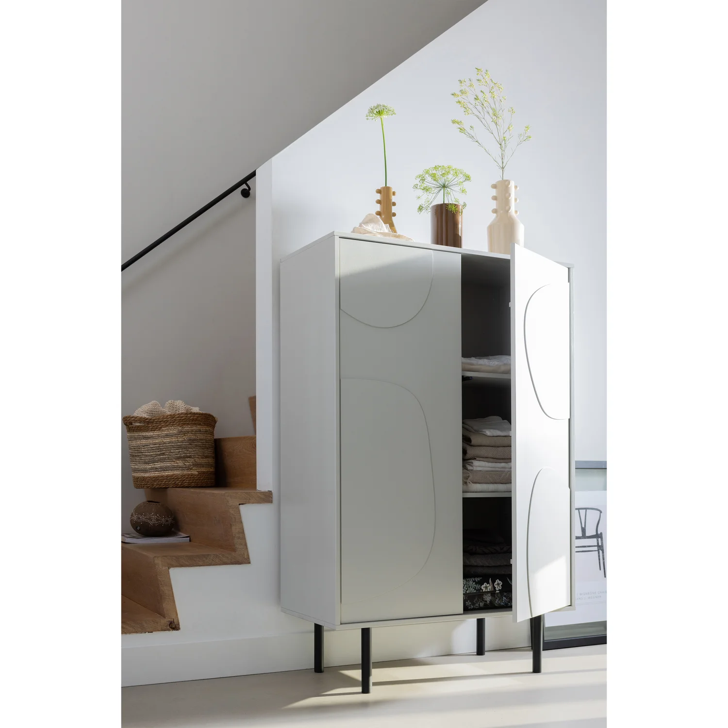 Schrank CADIZ H 135 cm Kiefer Massivholz nebelgrau Aufbewahrungsschrank