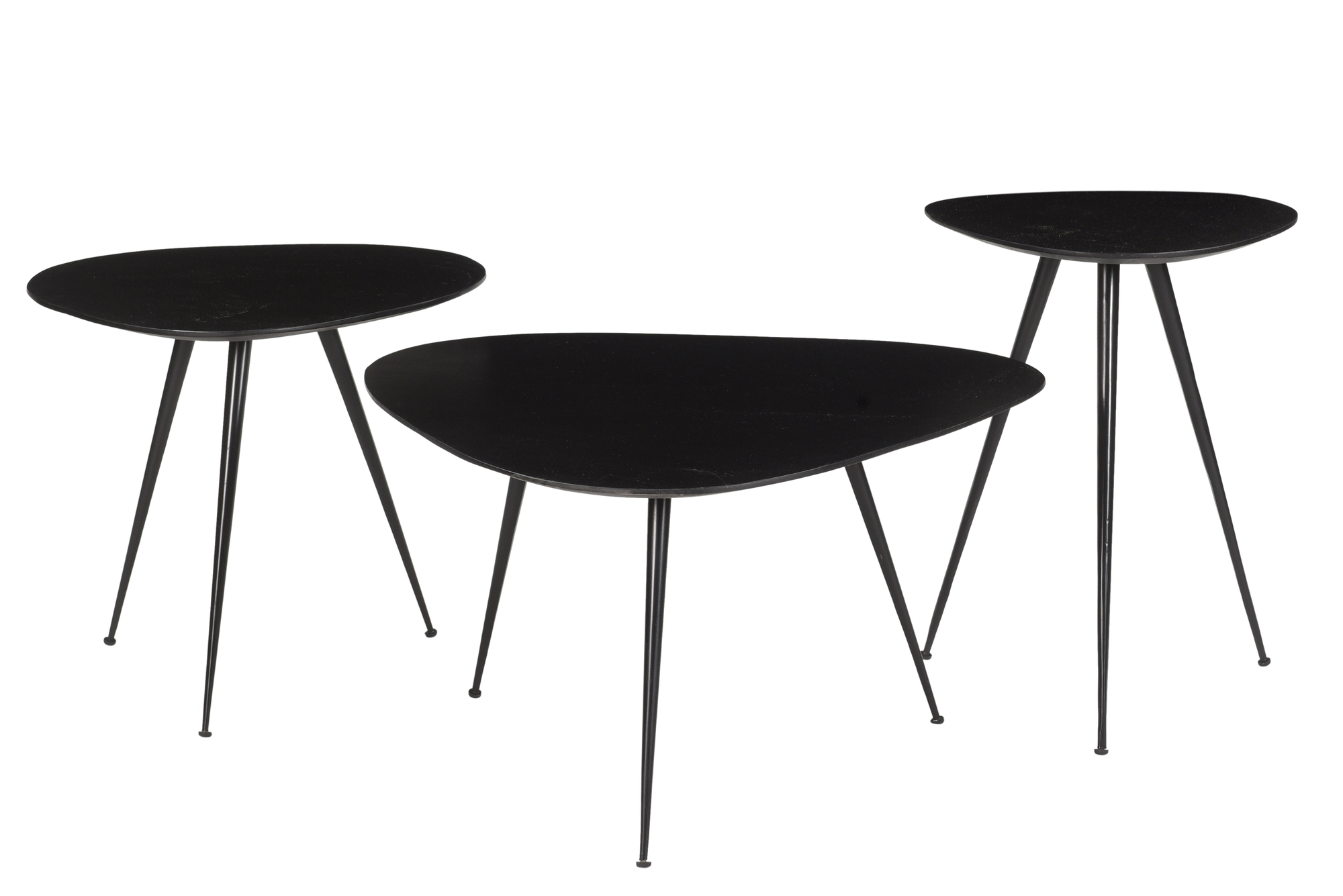 3er Set Couchtisch Loua Hartholz schwarz Metall Tischset Sofatische