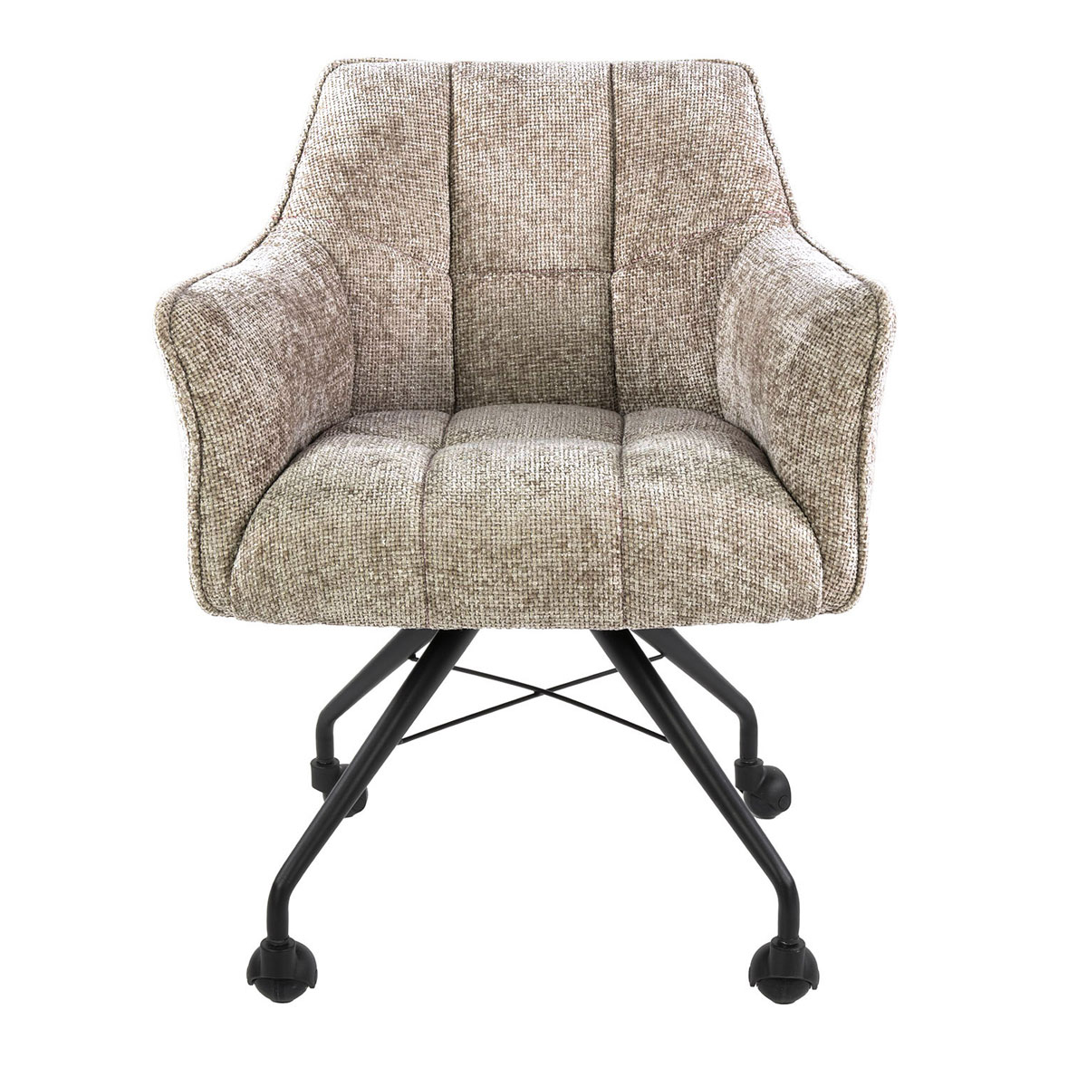 2er Set Armlehnstuhl Fino auf Rollen Chenille Stoff sandfarben