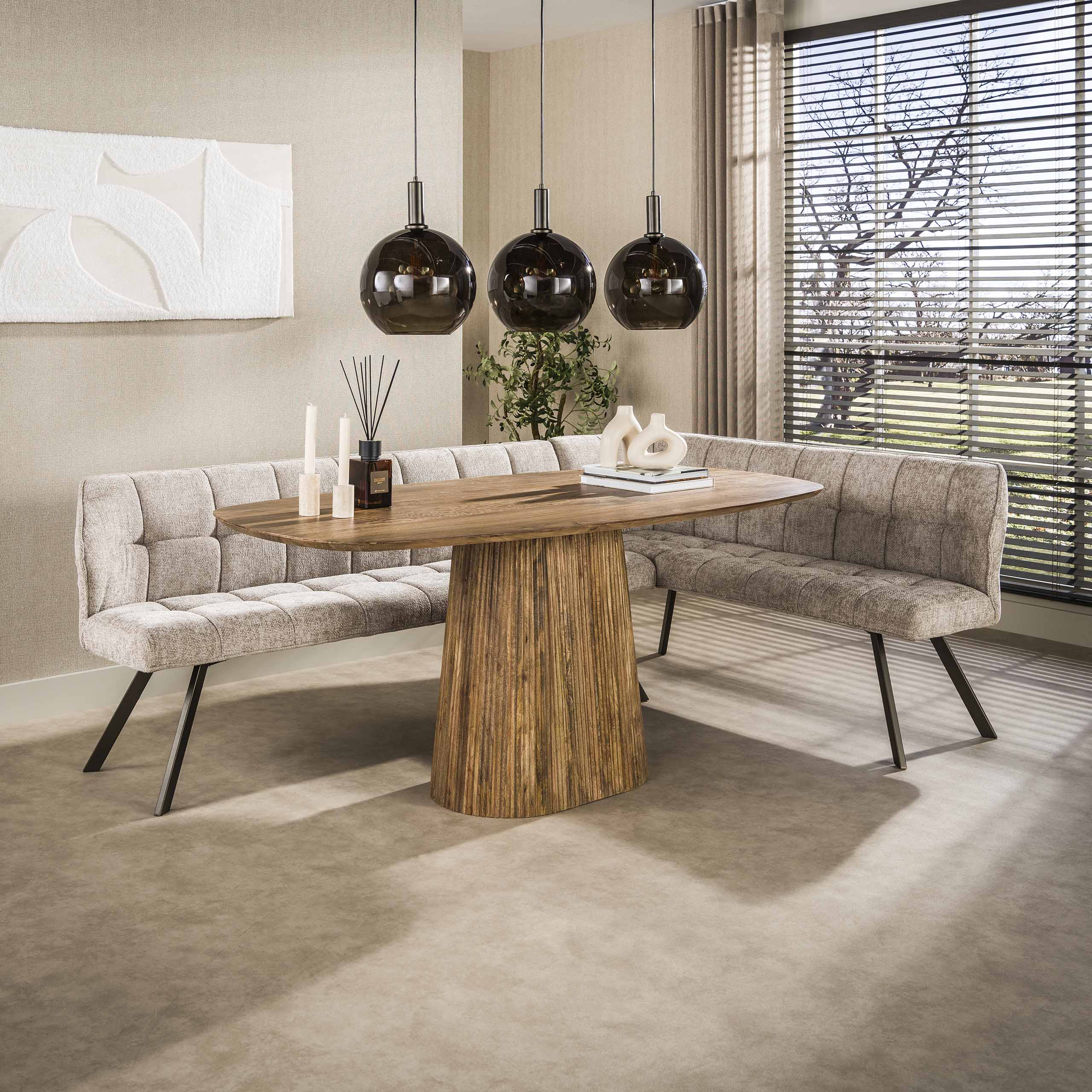 Eckbank Küchenbank FINO rechts Chenille Stoff sand braune Beine