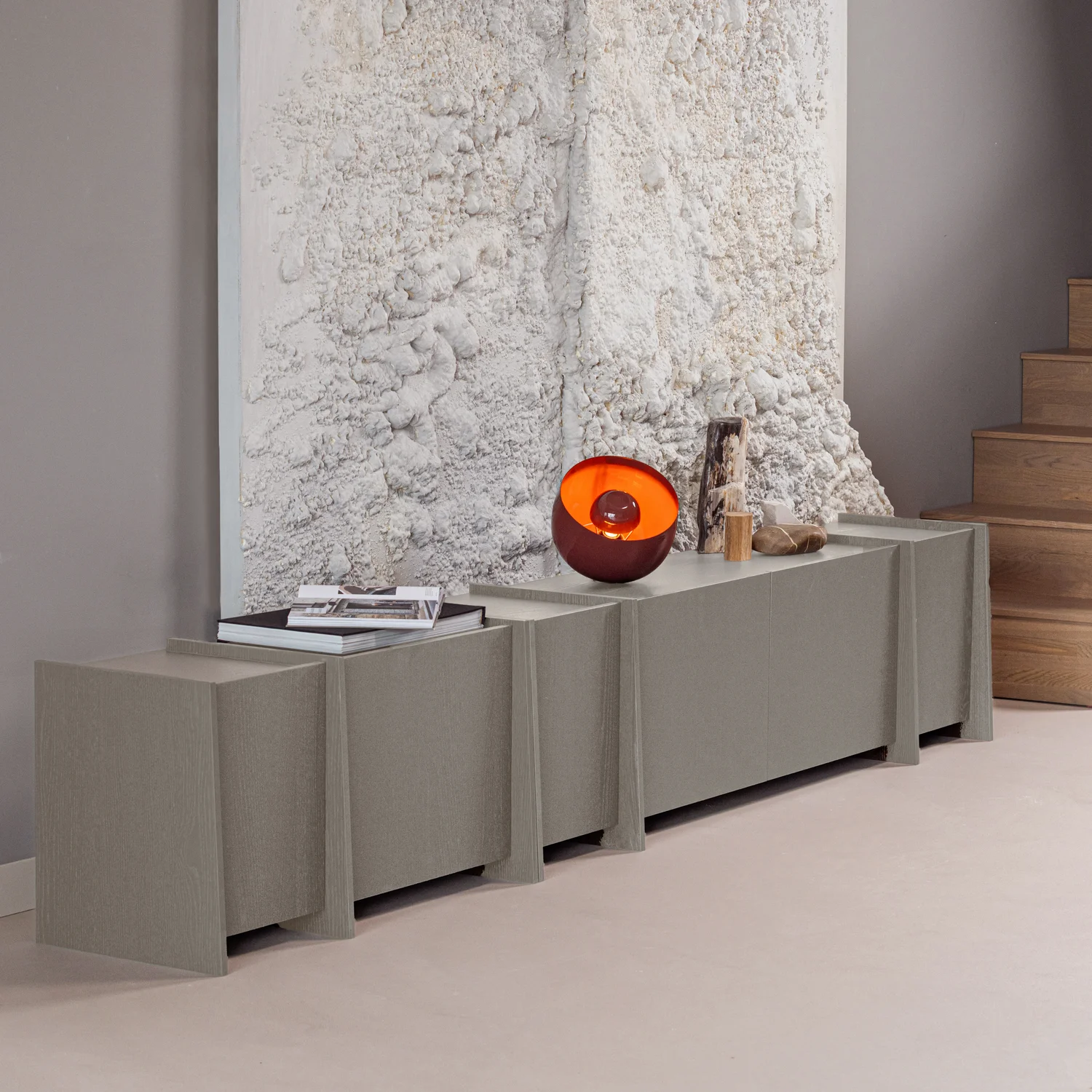 TV Möbel BROCK 102 cm Esche Furnier warmgrau Kommode Lowboard