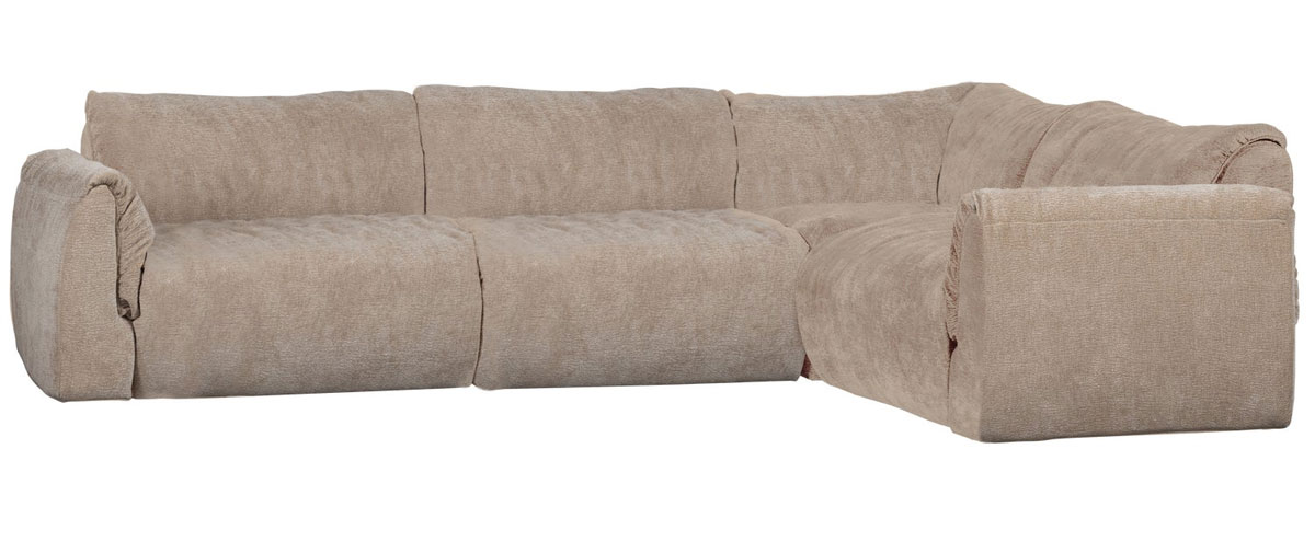 woood Ecksofa BAGGY 3D Chenille sandfarben Chaiselongue rechts