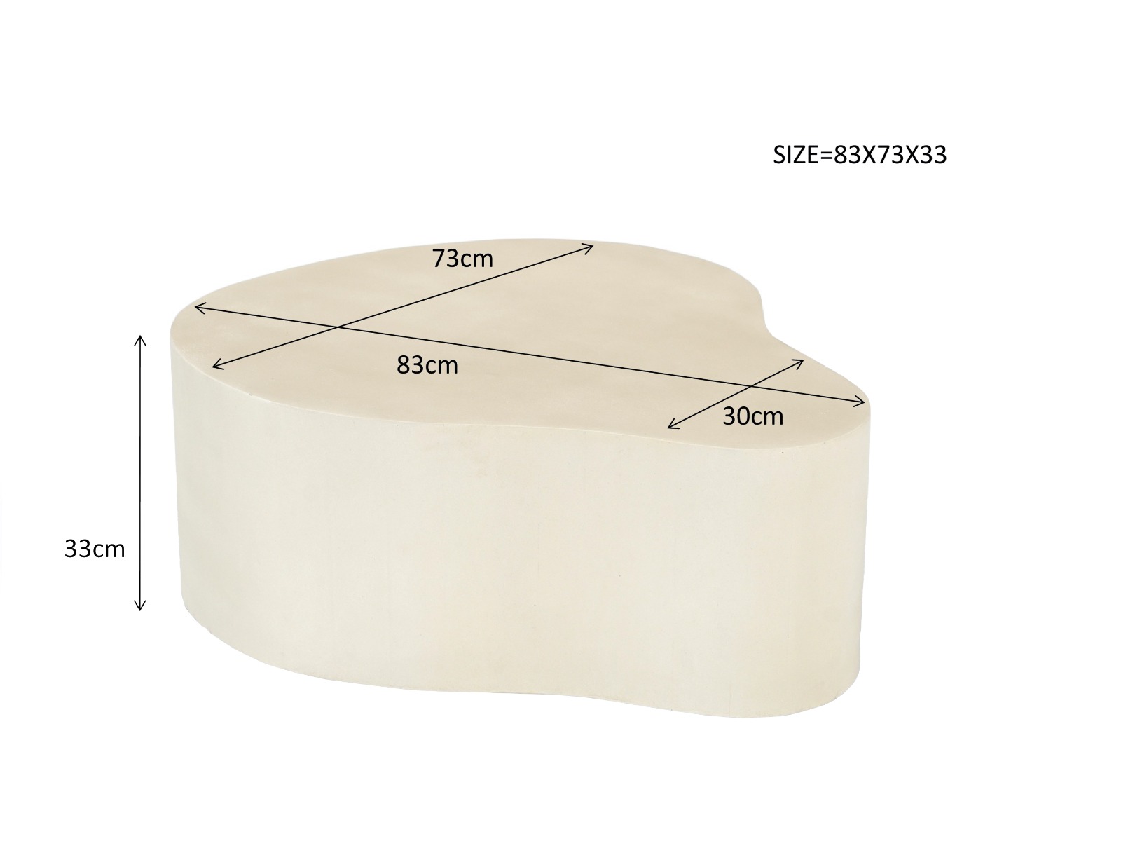 Couchtisch Sandy organisch 83 cm Beton cremeweiß Sofatisch