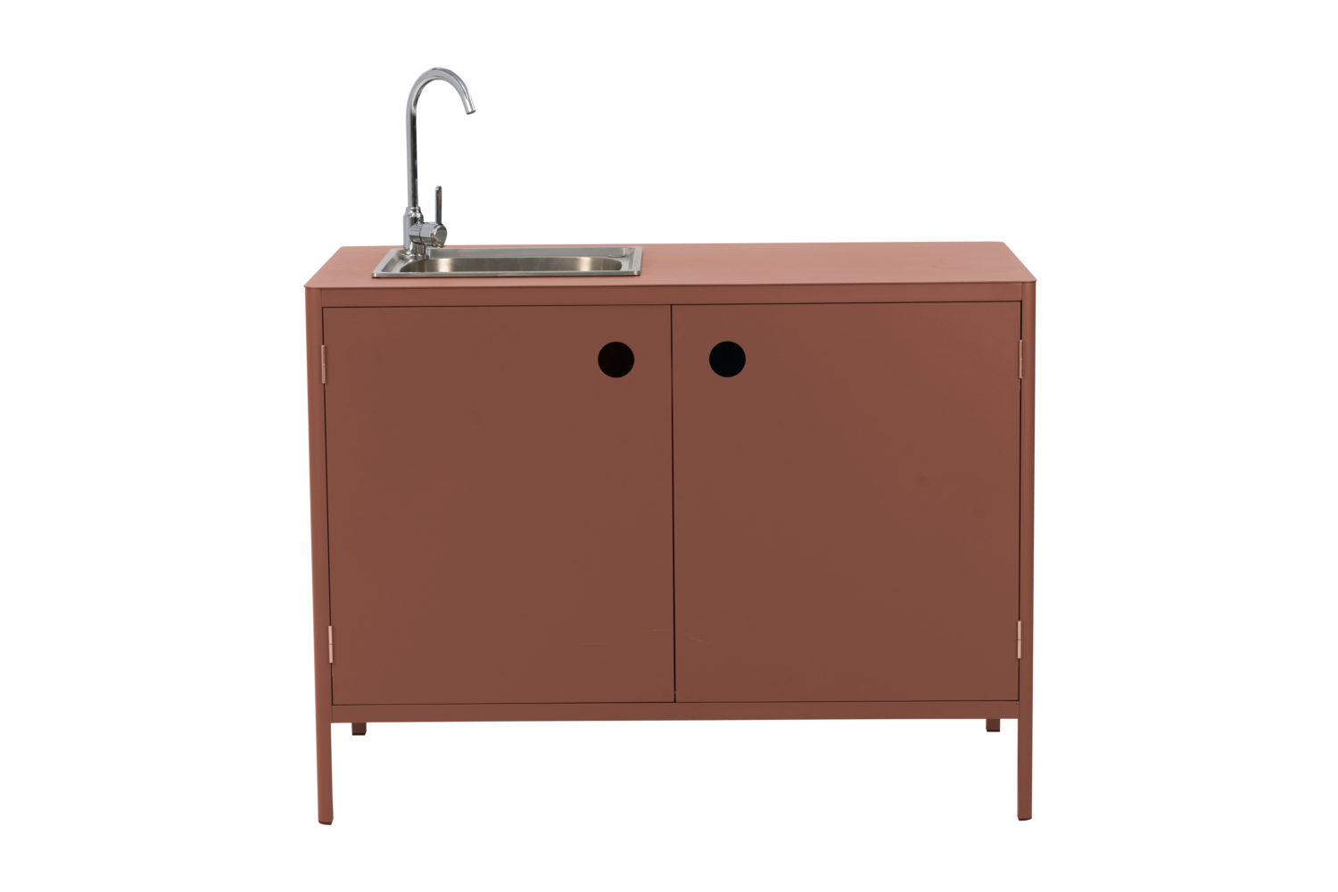 Outdoor Küche Kelia Modul mit Türen Spüle und Armatur 121 cm Aluminium Zin rot