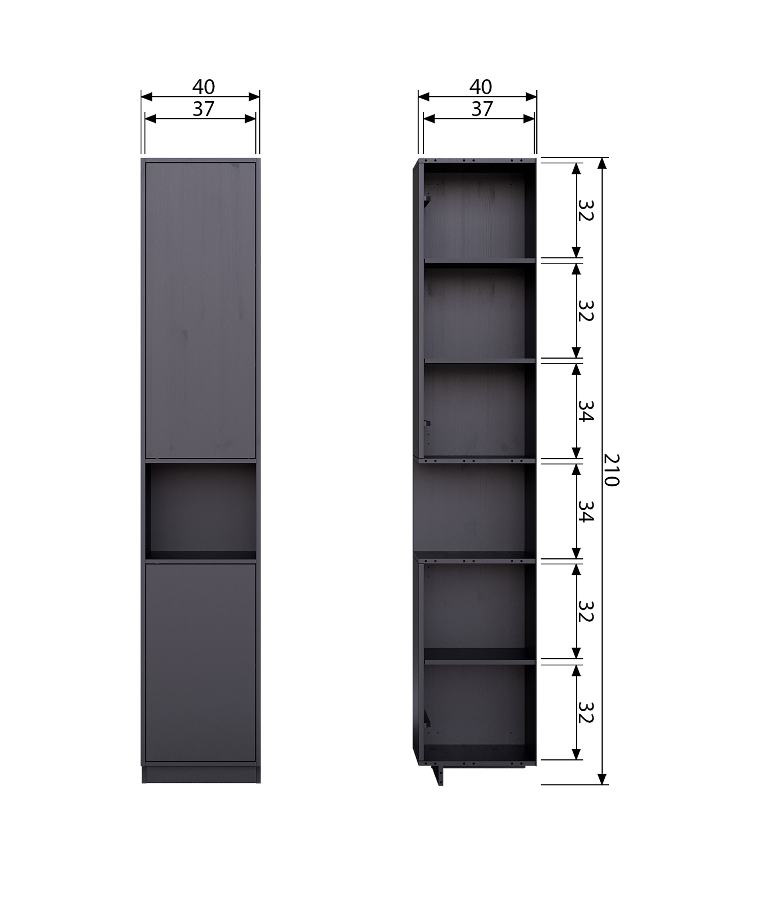 woood Schrank Finca H 210 cm Kiefer schwarz Küchenschrank