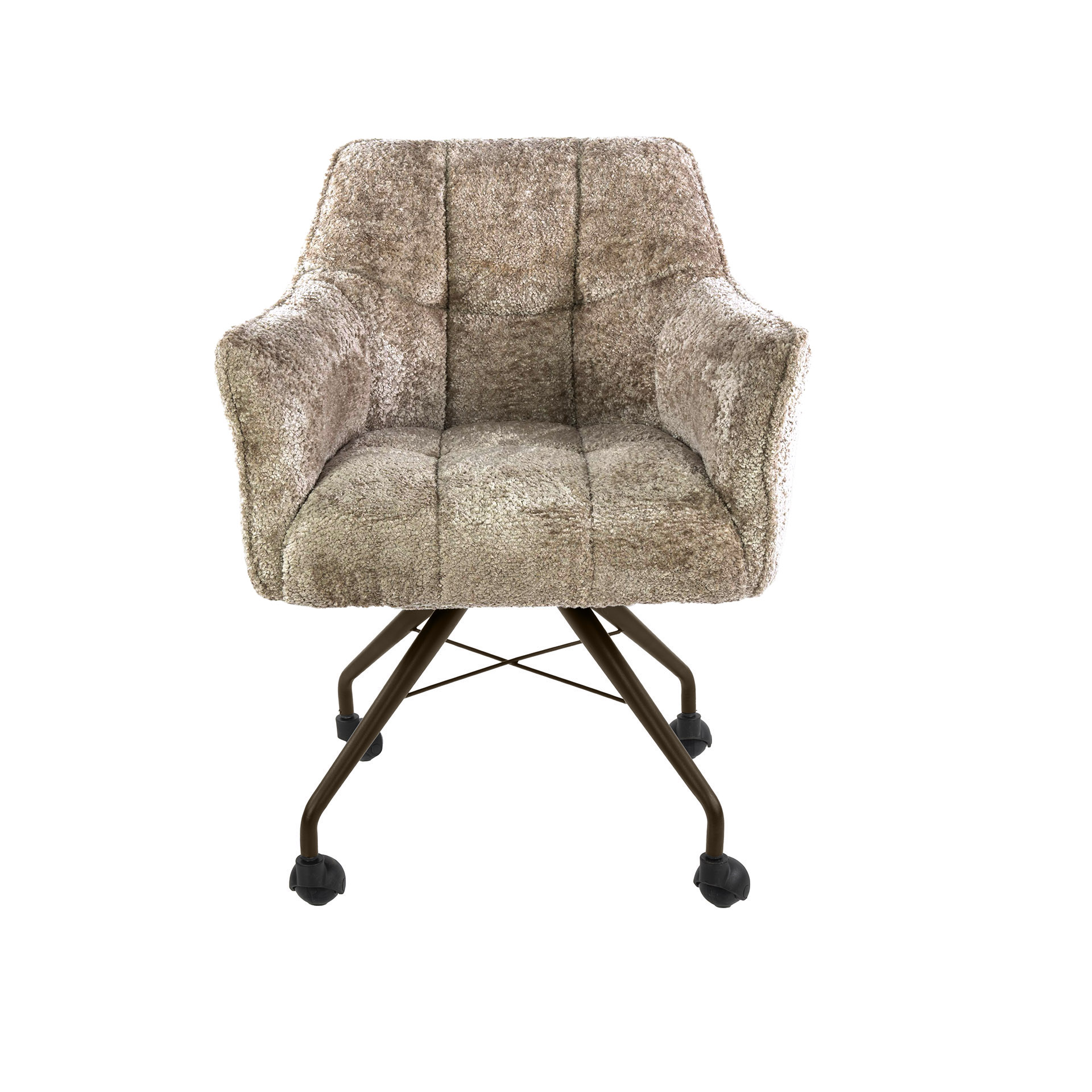 2er Set Armlehnstuhl Fino auf Rollen Soft-Teddy sand Beine braun