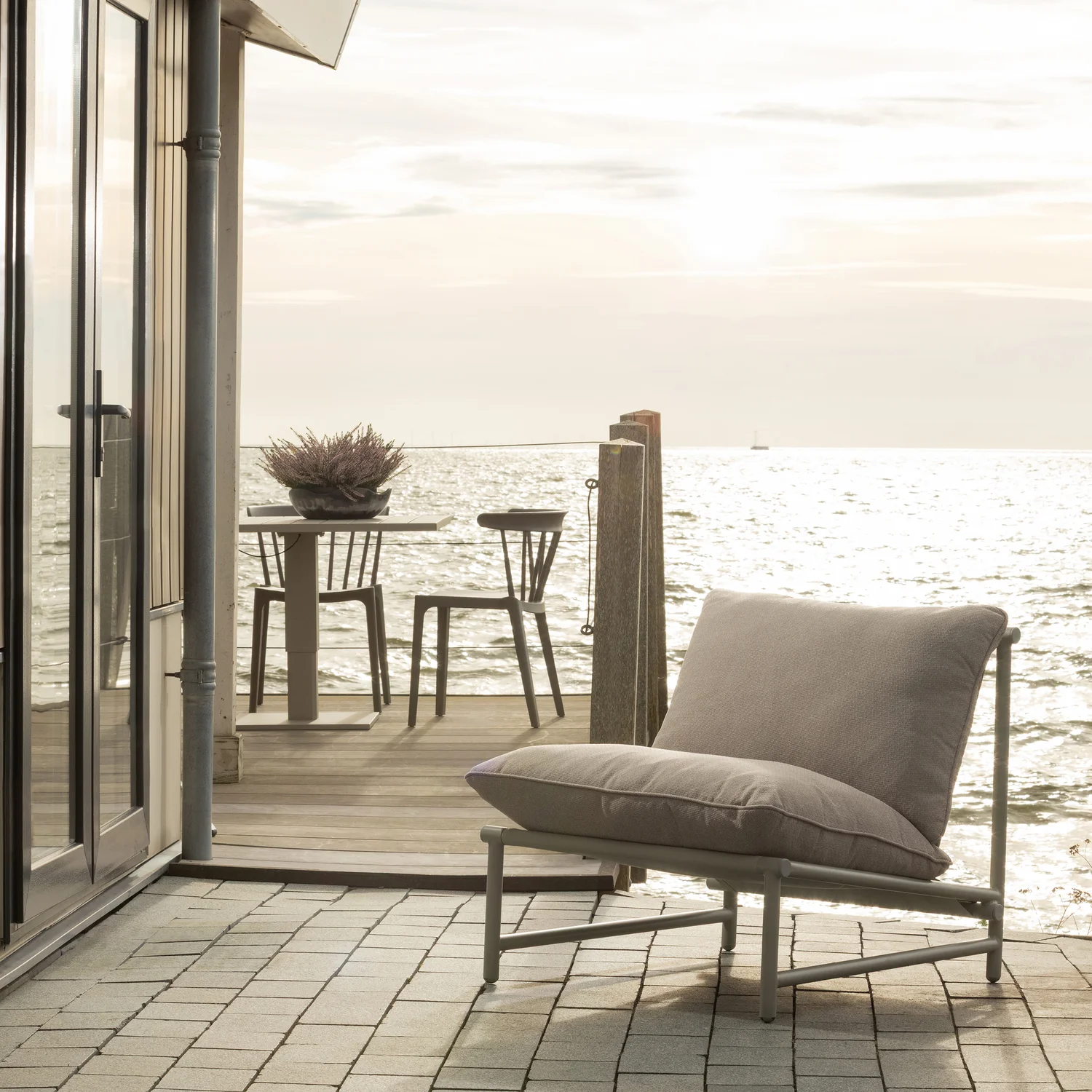 Outdoor Lounge Sessel ELVO Aluminium Olefinbezug sandfarben Gartensessel