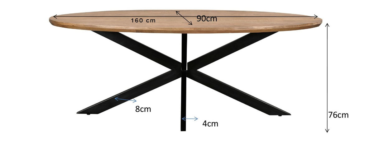 Esstisch LEON 160 x 90 cm oval Mangoholz