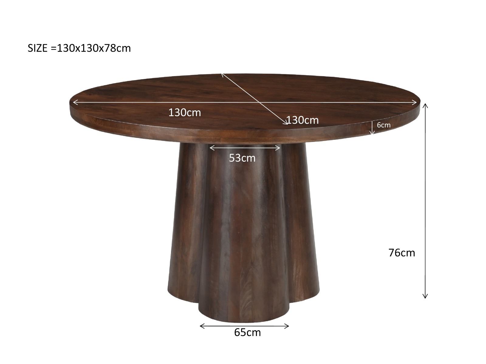 Esstisch Clubs rund Ø 130 cm Mangoholz braun