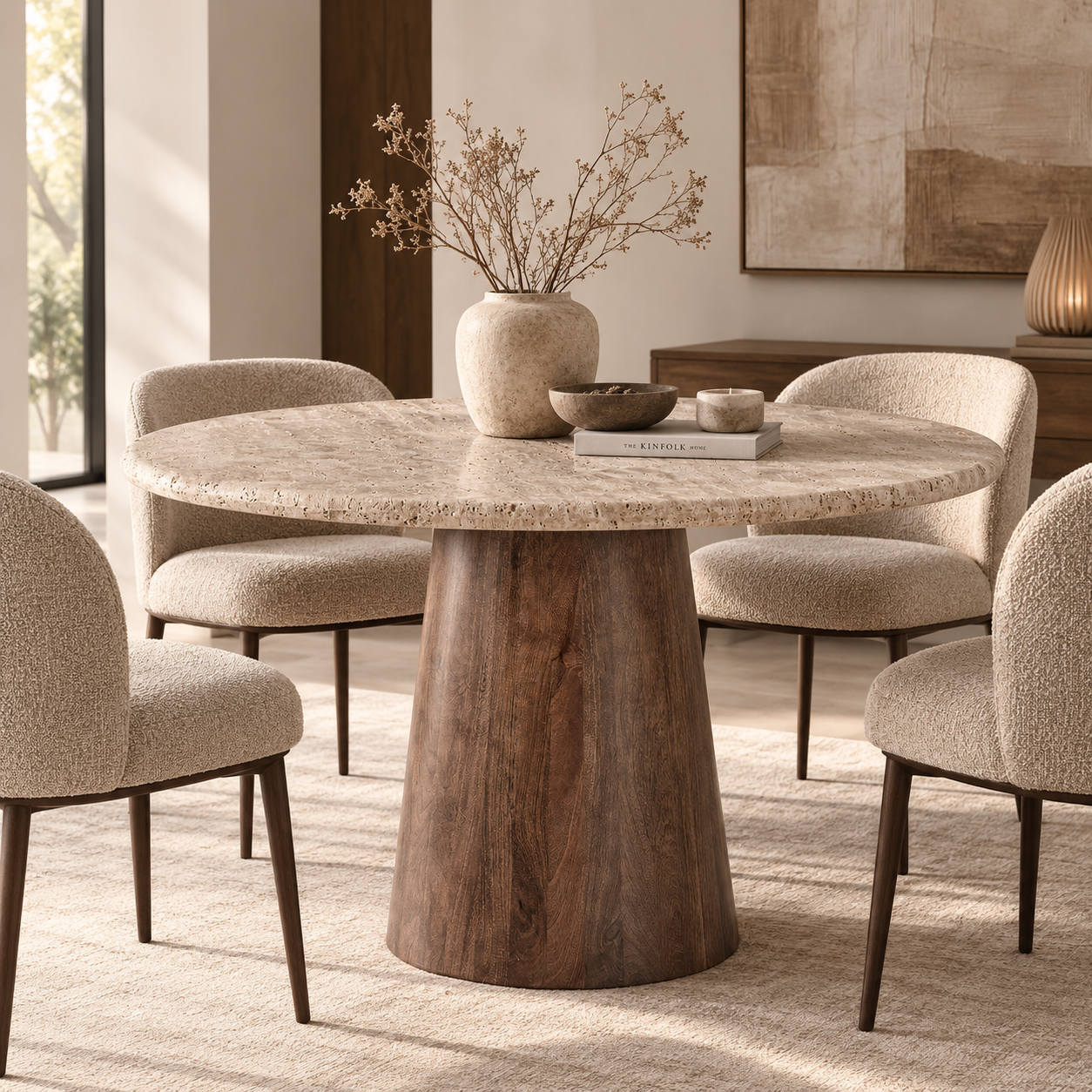 Esstisch VARZI rund Ø 130 cm Travertin beige