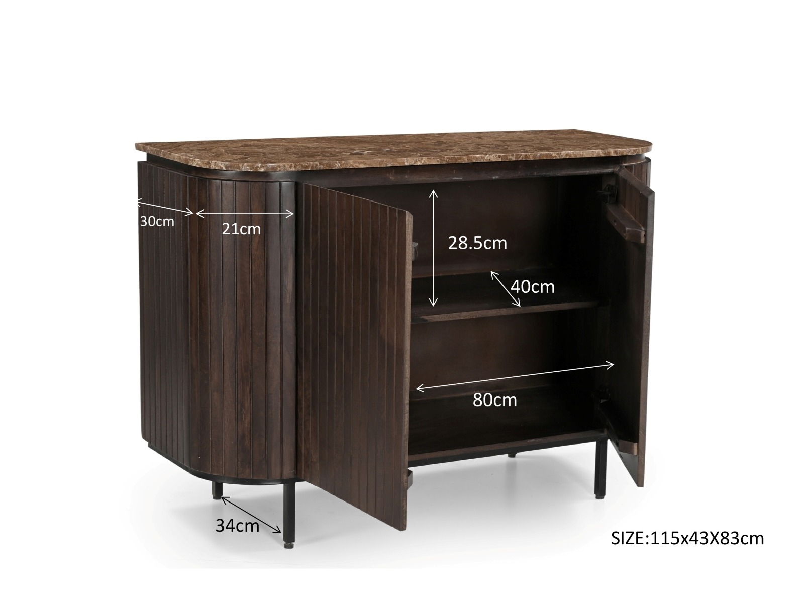 Sideboard Anrichte Nora Emperador 115 cm Mangoholz Marmor braun