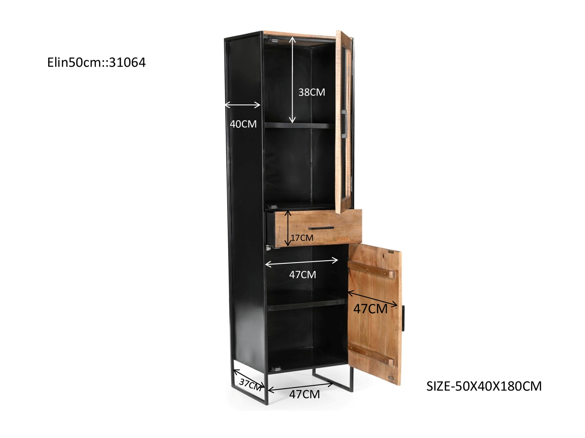 Schrank Elin schmal H 180 cm Mangoholz Vitrine