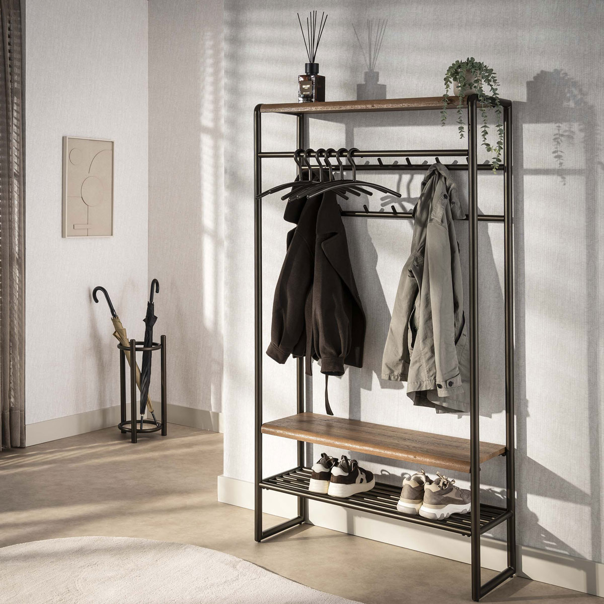  Garderobe Standgarderobe LIENO B 100 cm Hut und Schuhablage Metall bronzefarben