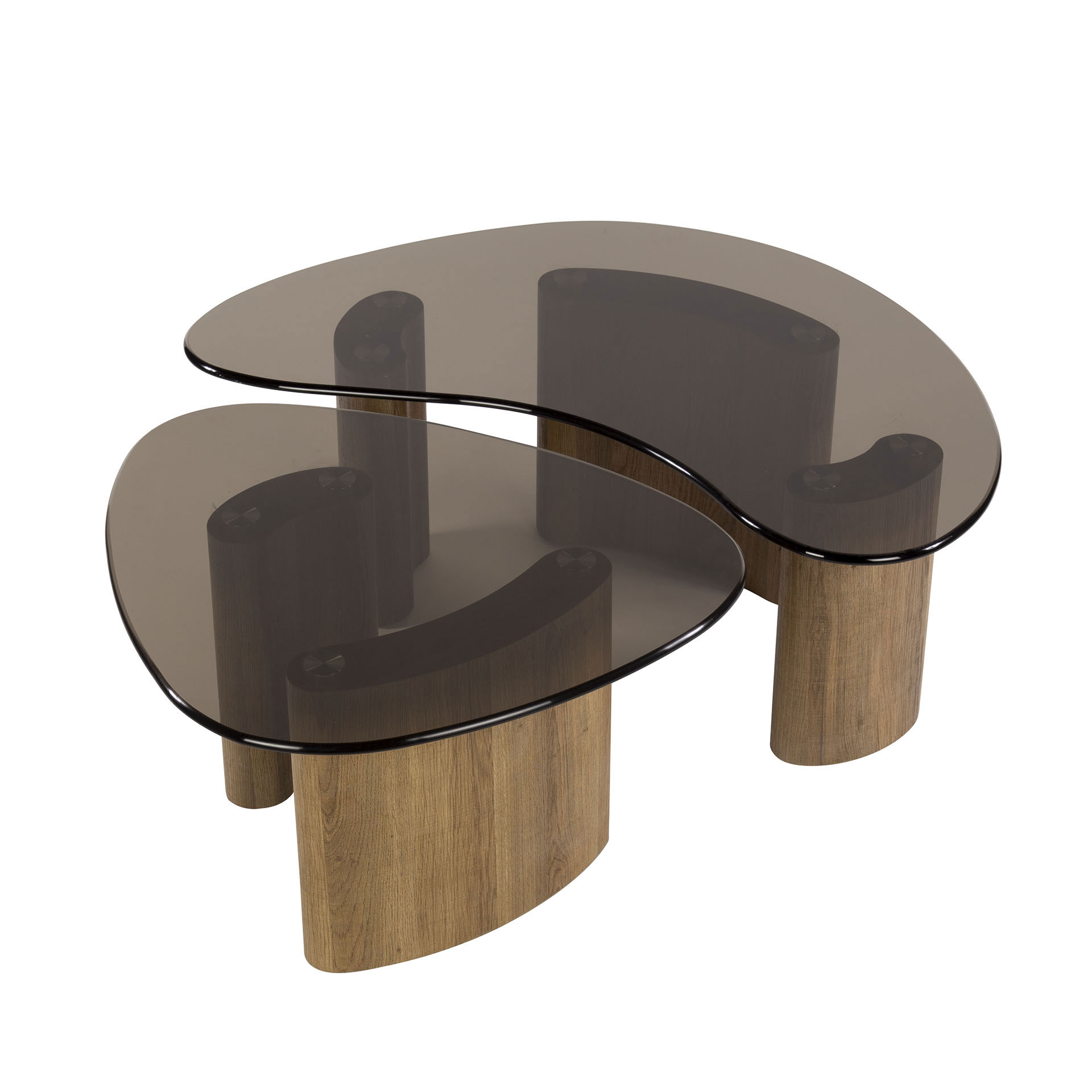 2er Set Couchtisch SAMOS organisch Eichenholzoptik Bronzeglas Tischset