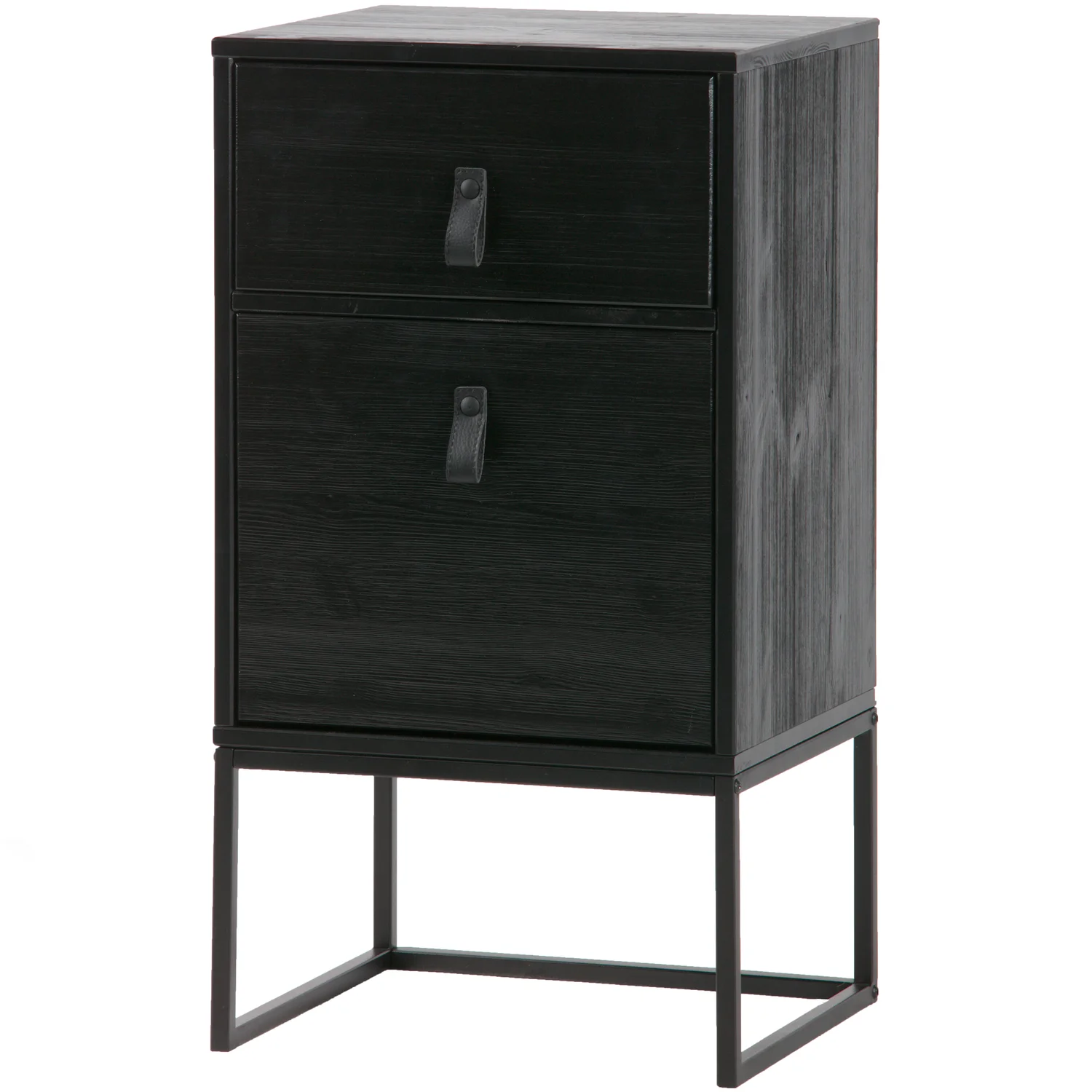 Nachtschränkchen ZOLA H 74 cm mit Schublade und Tür  Metall Kiefernholz schwarz