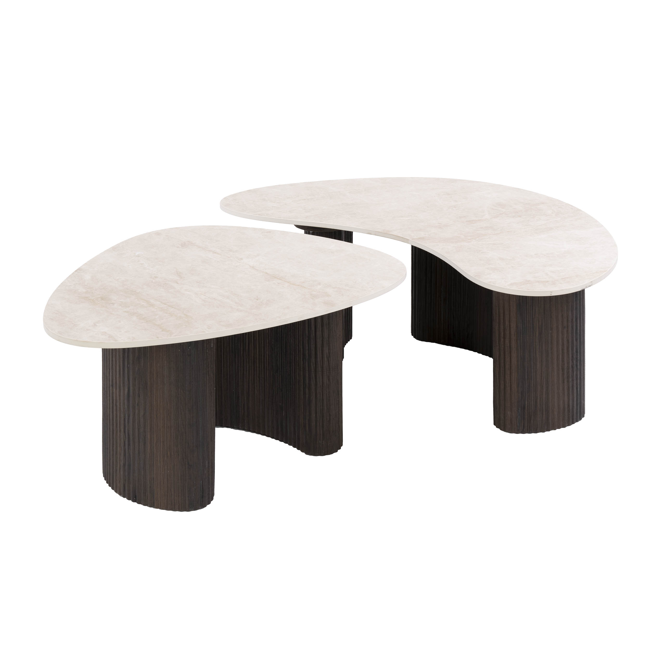 2er Set Couchtisch JANAI organisch 3D-Keramik Taj-Mahal-Optik