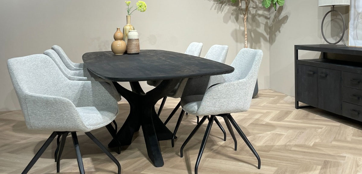 Esstisch Montreaux 220 x 100 cm oval Mangoholz schwarz