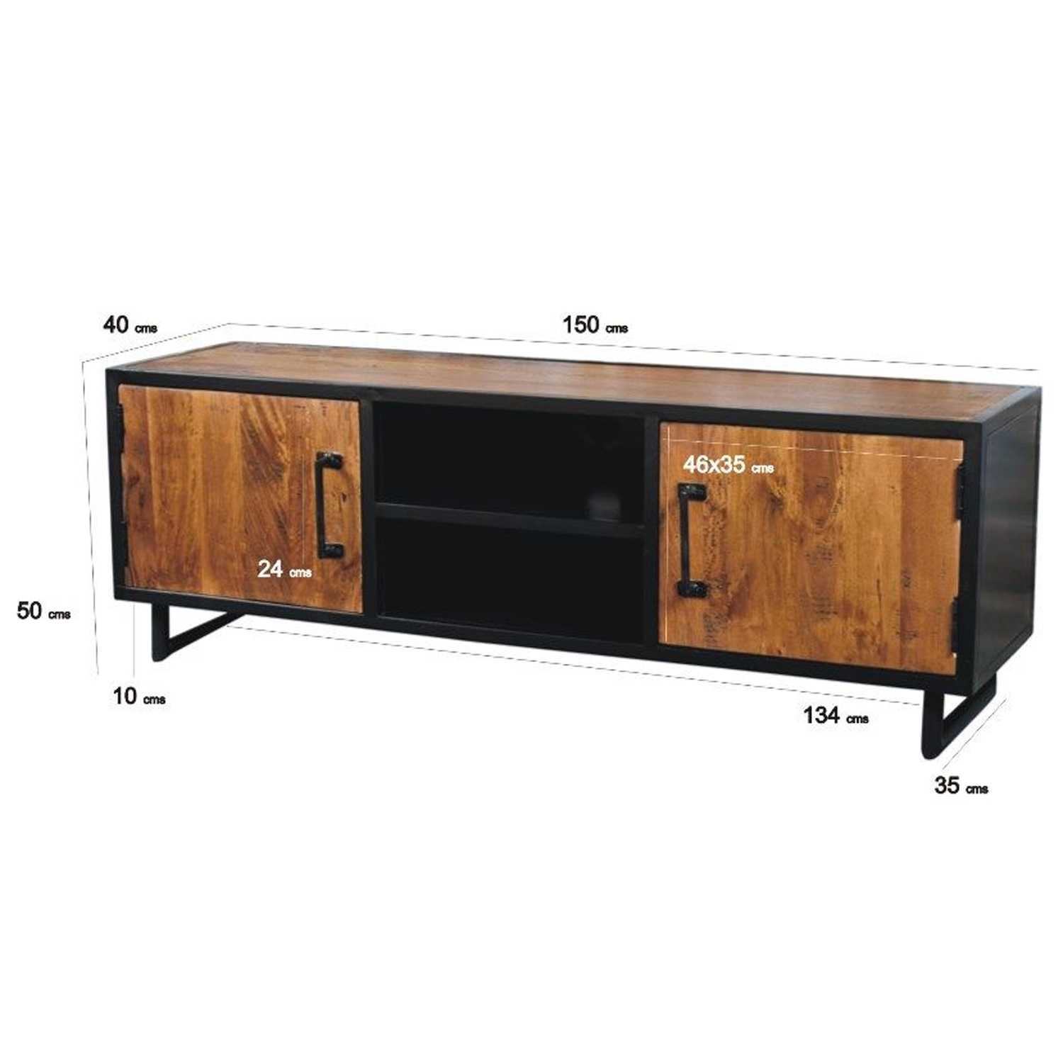 Vintage Retro TV Möbel Colorado B 150cm Lowboard Mangoholz Metall schwarz
