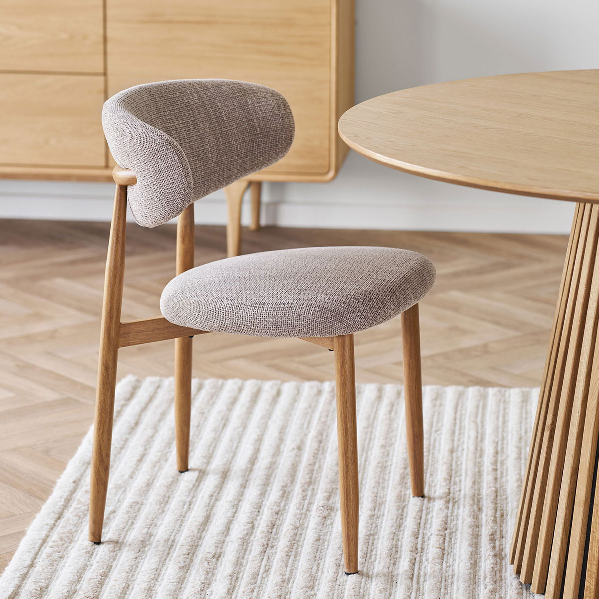 2er Set Esstischstuhl SERGO Eichenoptik Stoff sand Dinnerstuhl