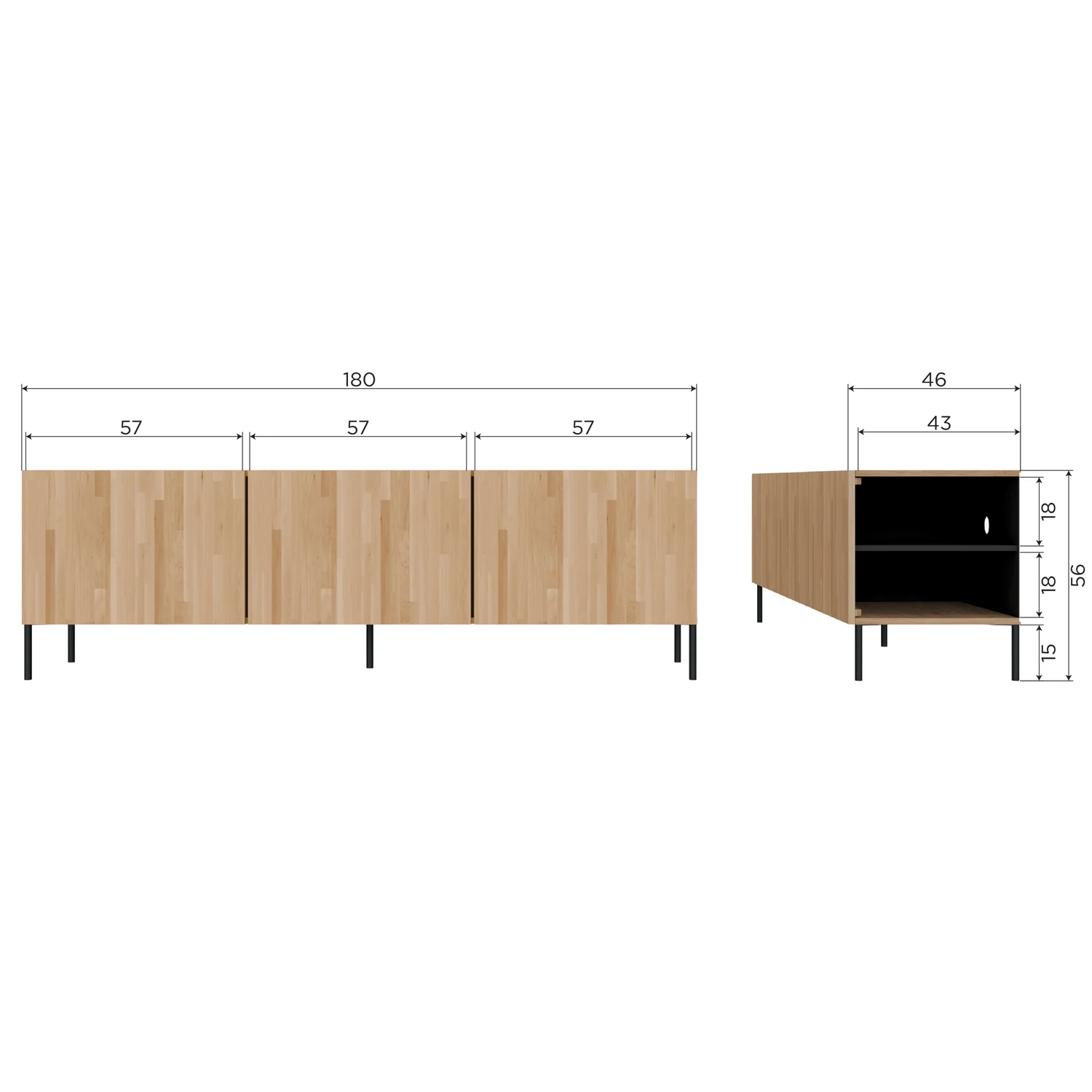 TV Möbel Lowboard BONO Gravure 180 cm Eiche natur