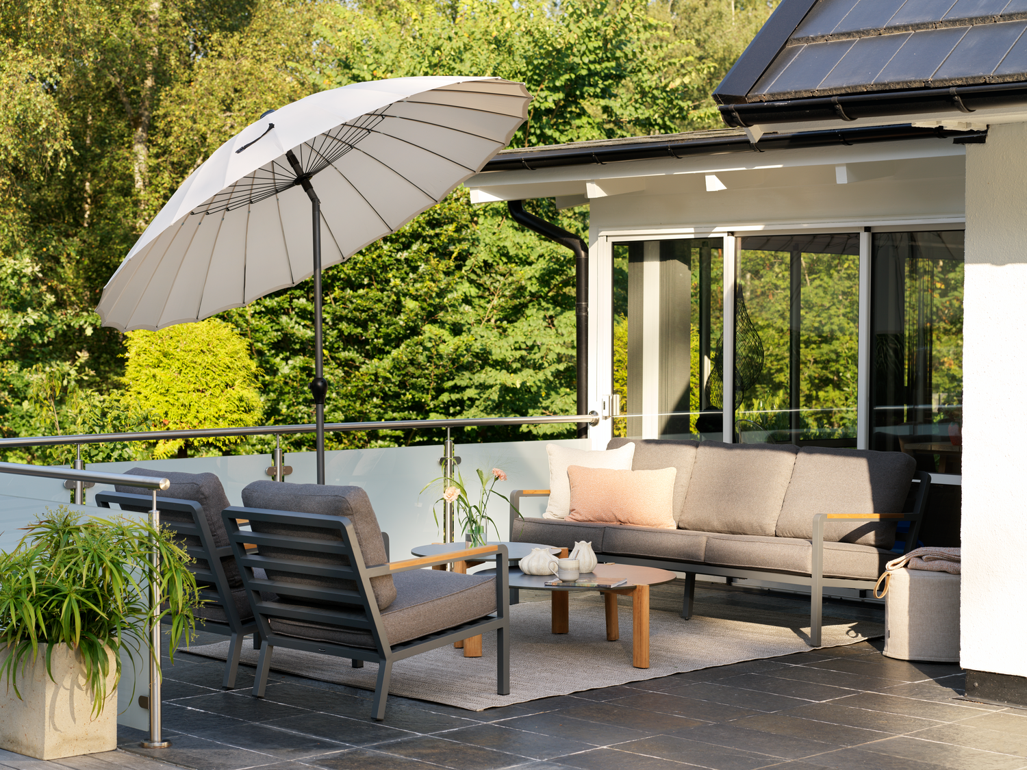 Garten Lounge Set Nova 3 Siter Sofa und 2 Sessel Aluminium anthrazit