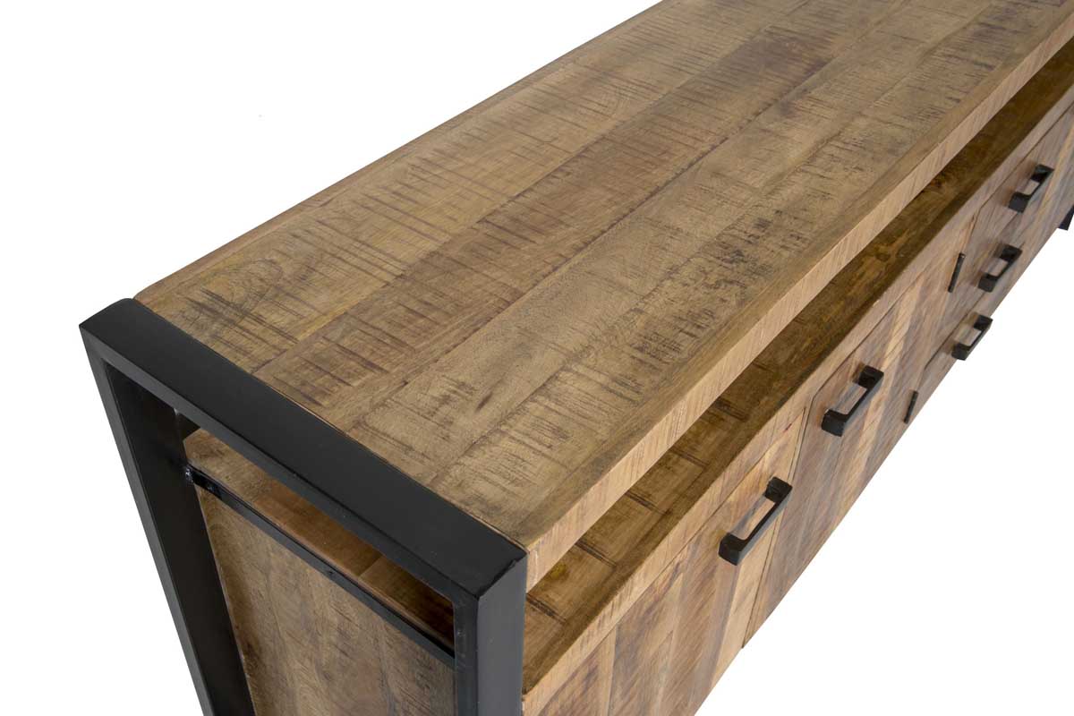 Kommode Sideboard Nairobi 210 cm Mango Holz Metall schwarz