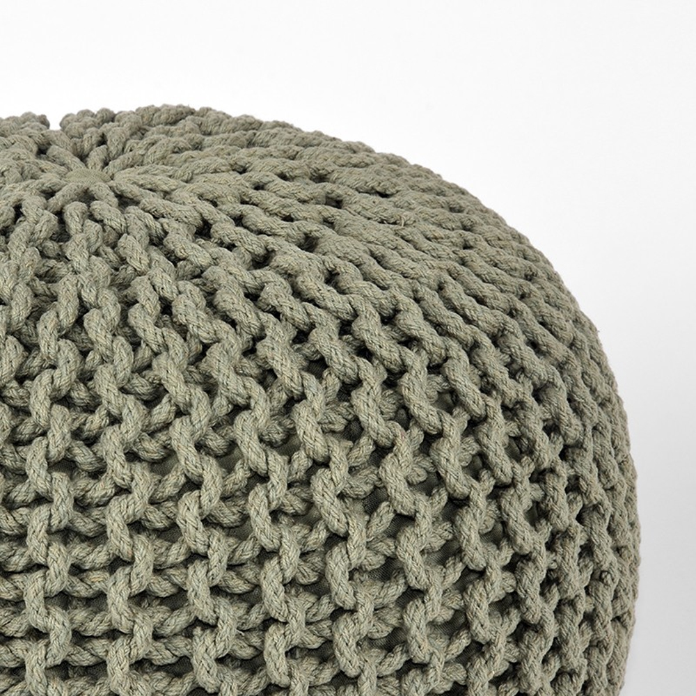 Vintage Strick Pouf Sitzhocker Baumwolle Hocker Olive Sitzpouf Polsterhocker