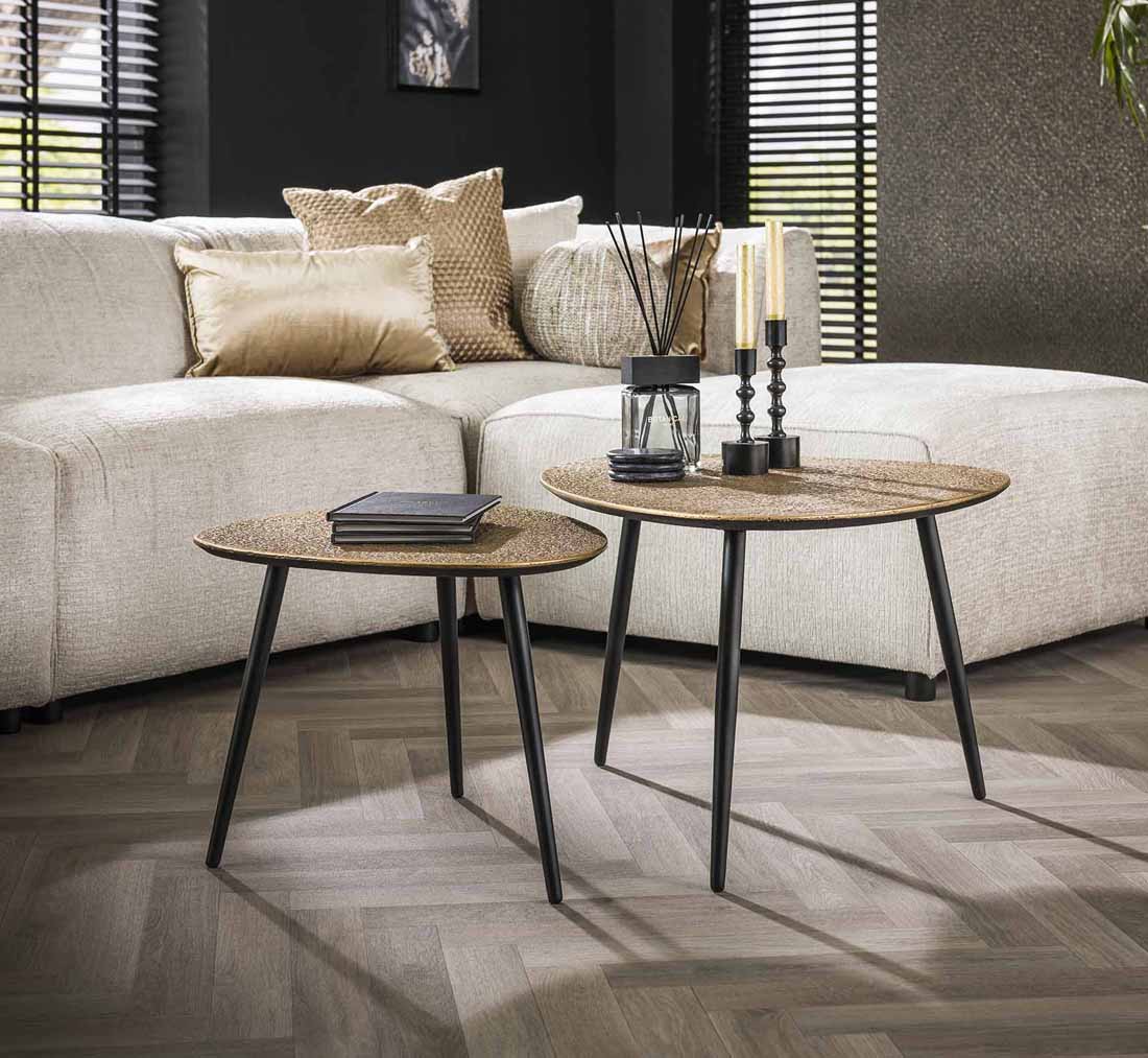 2´er Set Couchtisch MAGIC Antik Bronze Gold