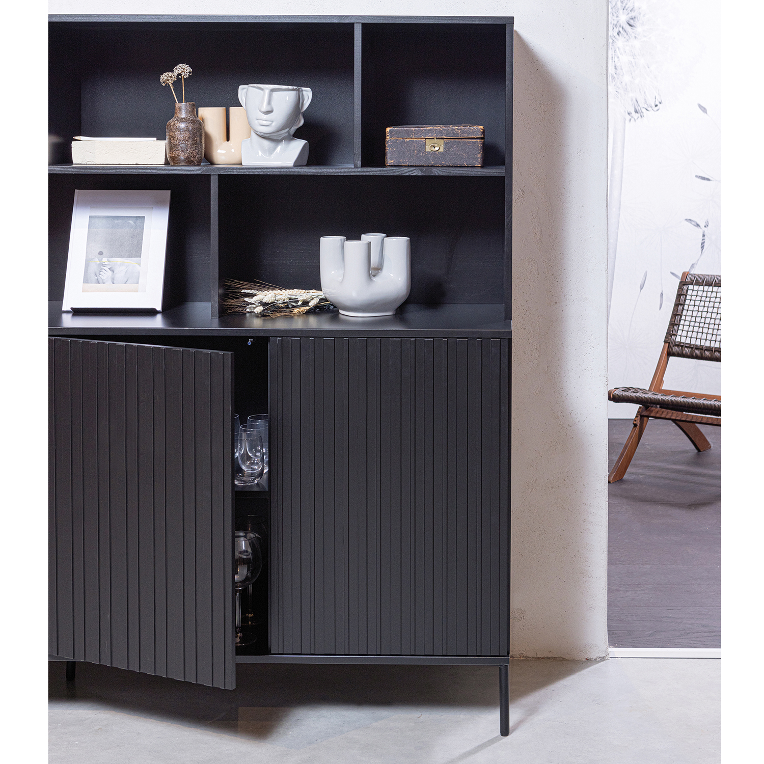 Wandschrank New Gravure 200 cm Kiefer schwarz