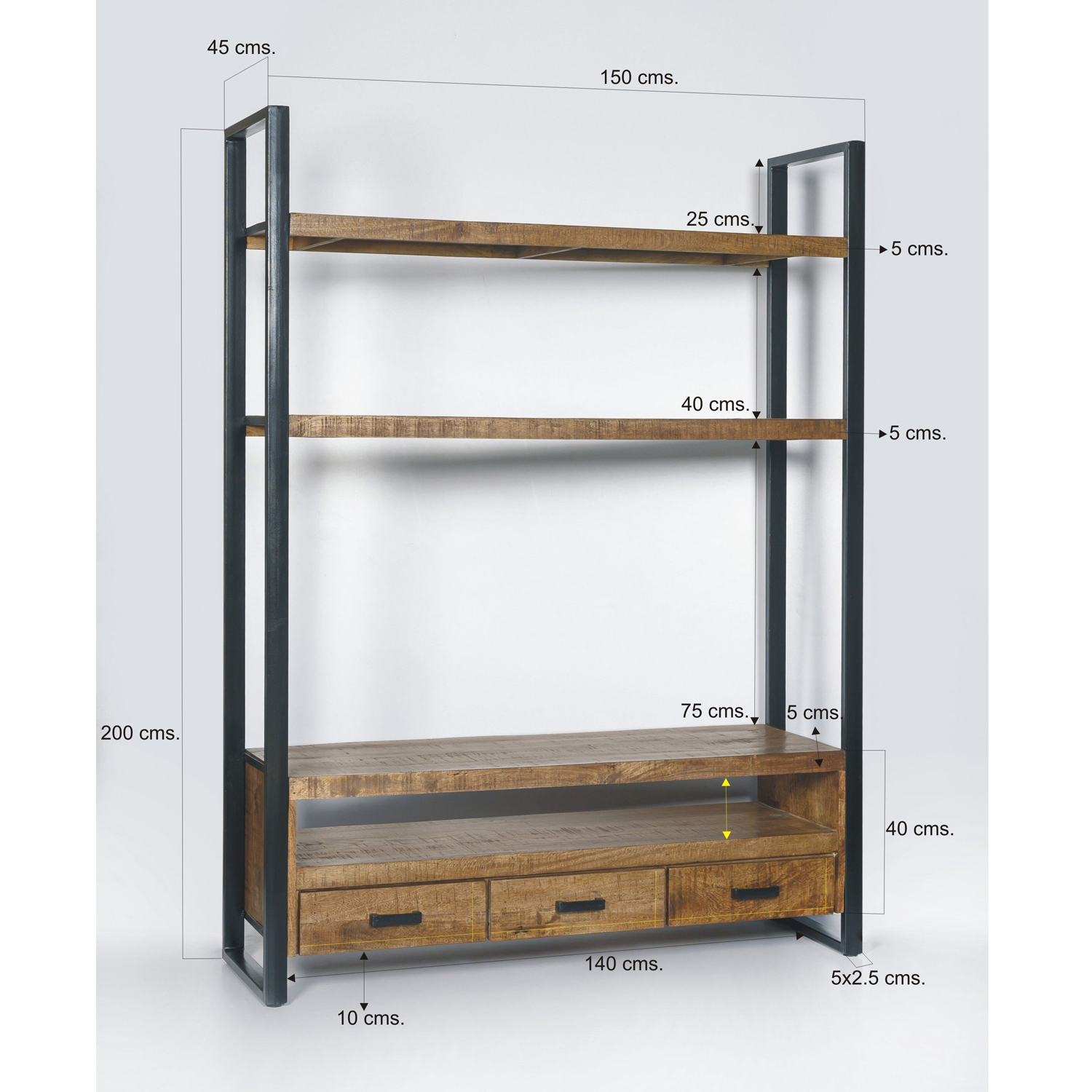 Vintage Retro TV Möbel Regal Nairobi H 200 cm Mango Holz