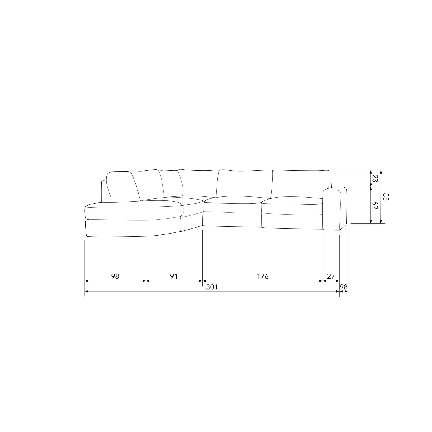 Ecksofa FAMILY Webstoff rosa Recamiere mit Rundung links