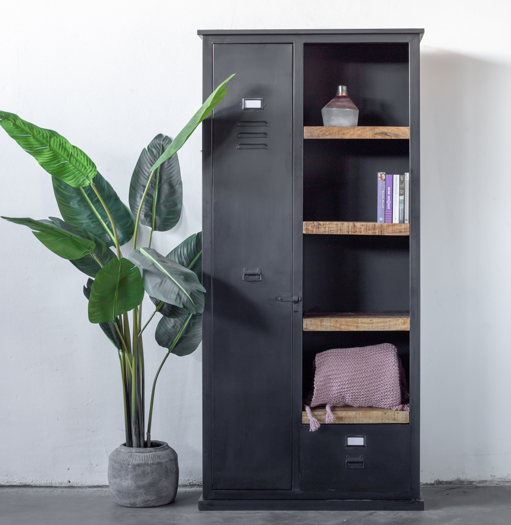 Industrie Metall Schrank Bücherschrank schwarz