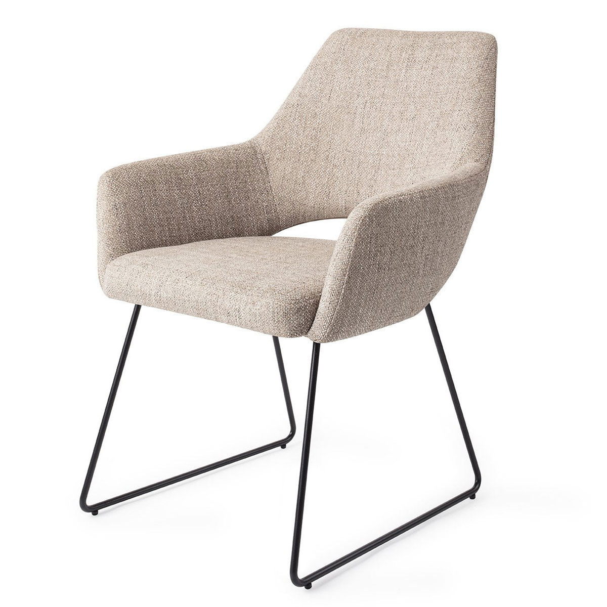 Esszimmerstuhl YANAI – Beige mit schwarzem Slide Gestell