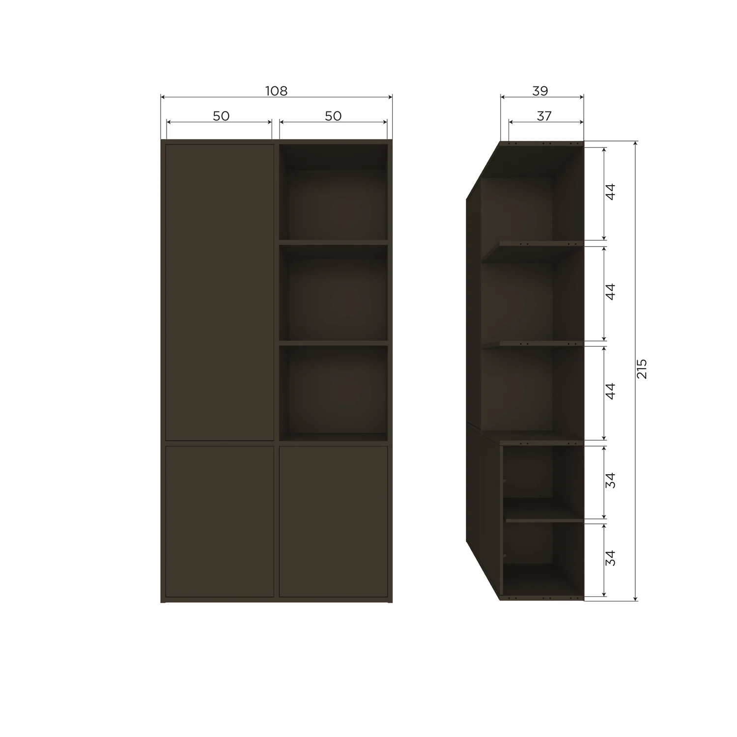 Schrank MEGGY links geschlossen 108 cm Holzschrank Kiefer Massiv mittelbraun