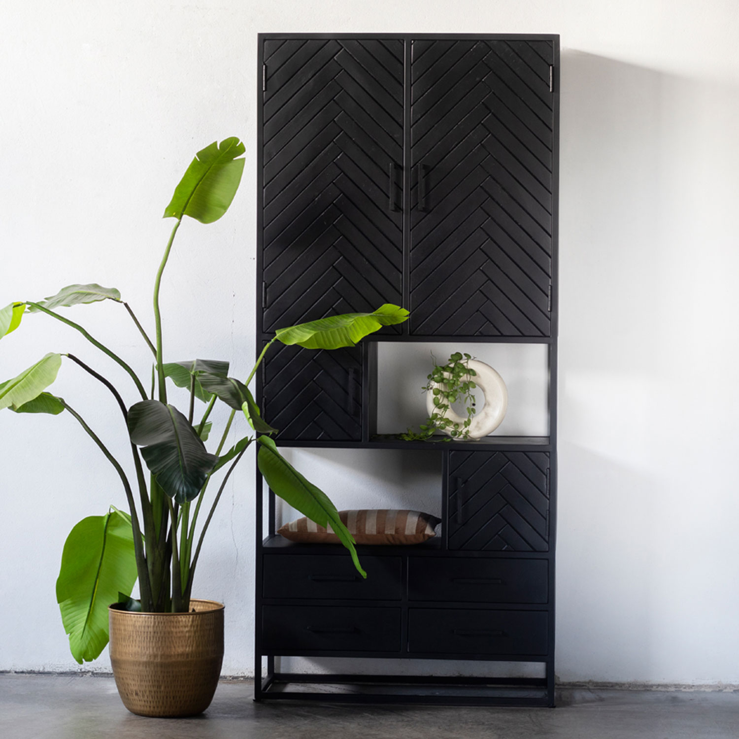 Regal Bücherregal BOB H 200 cm Mangoholz Fischgrät schwarz