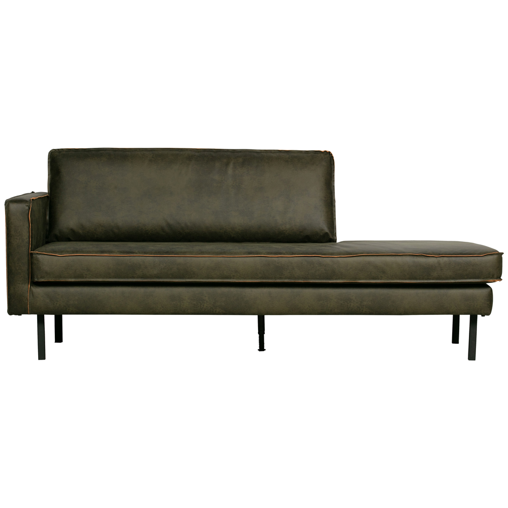 Sofa Chaiselongue RODEO Recamiere links recyceltes Leder armygrün