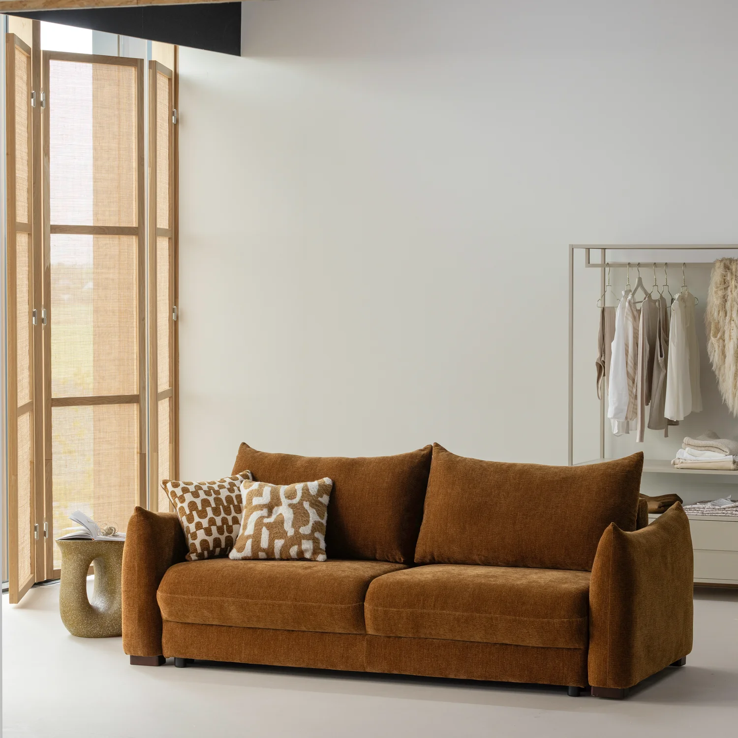 3 Sitzer Schlafsofa JONNE Chenille braun Couch Garnitur Loungesofa Couchgarnitur Sofa