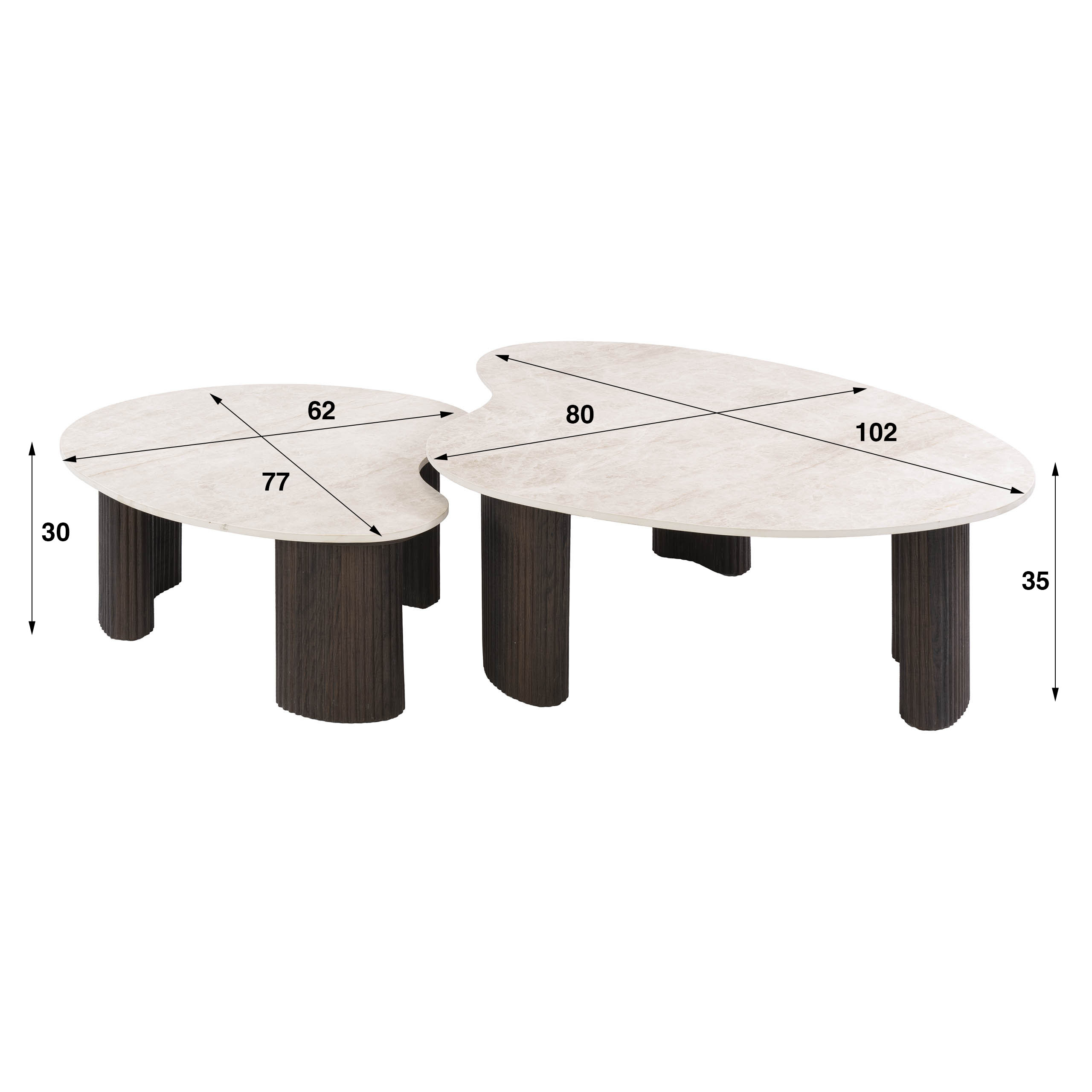 2 er Set Couchtisch JAHAN organisch 3D-Keramik Taj-Mahal-Optik