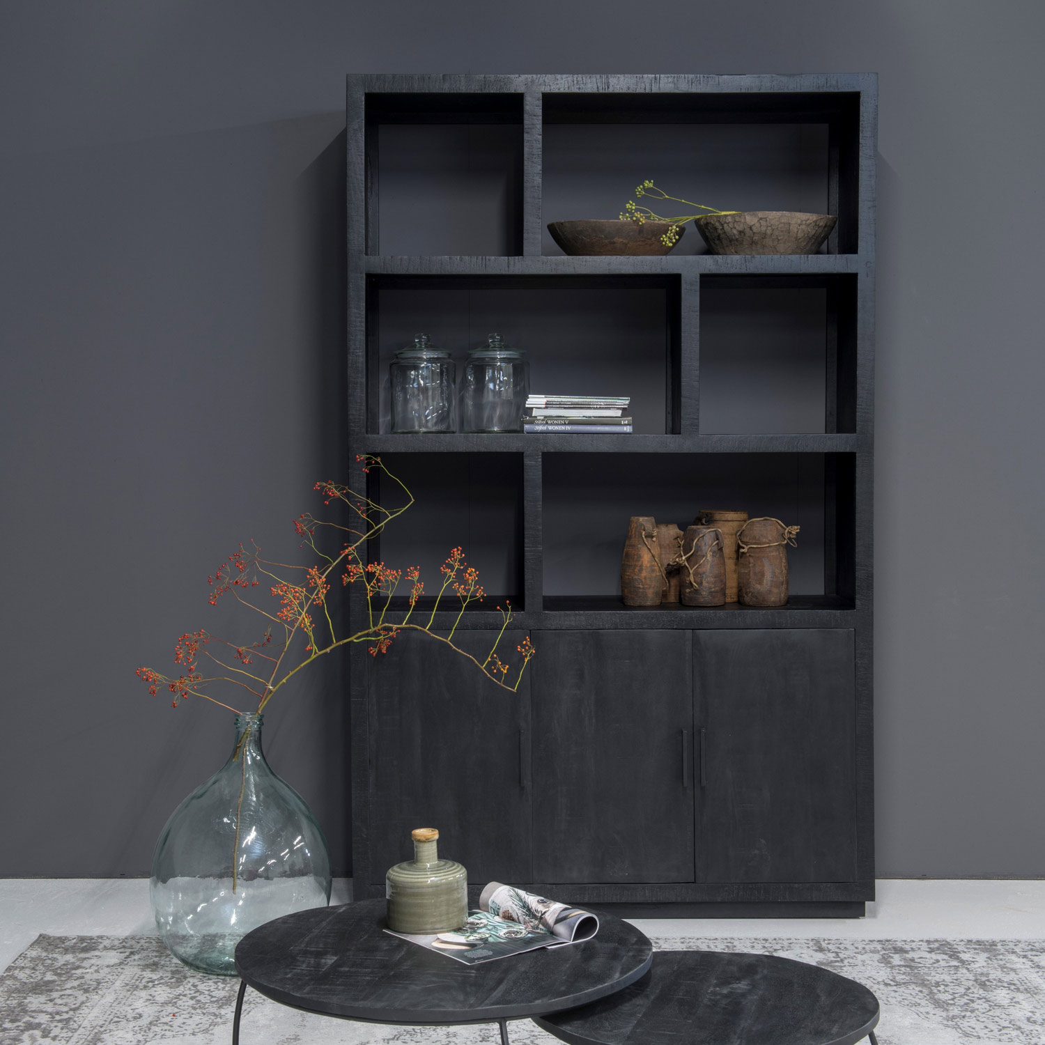 Schrankwand Regal Jaxx B 145 cm Mango Massivholz schwarz