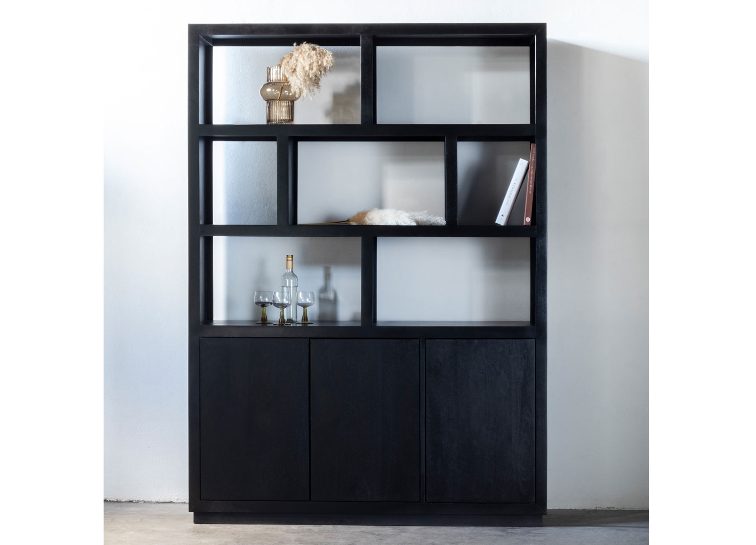 Bücherregal Regal Schrank Aura H 210 mit Mango Holz schwarz