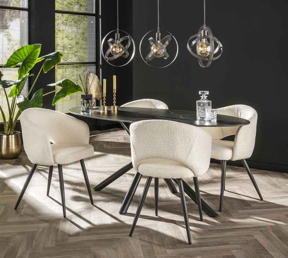 Esstisch oval 180 x 90 cm Tischplatte Keramik schwarz