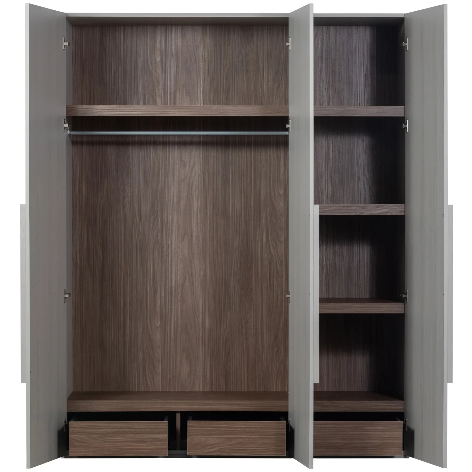 Kleiderschrank RENS B 165 cm 3-türig Nussbaumfurniers hellgrau