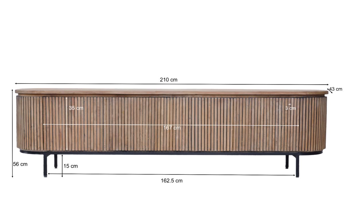 Lowboard TV Möbel LAUSANNE 210 cm Teakholz
